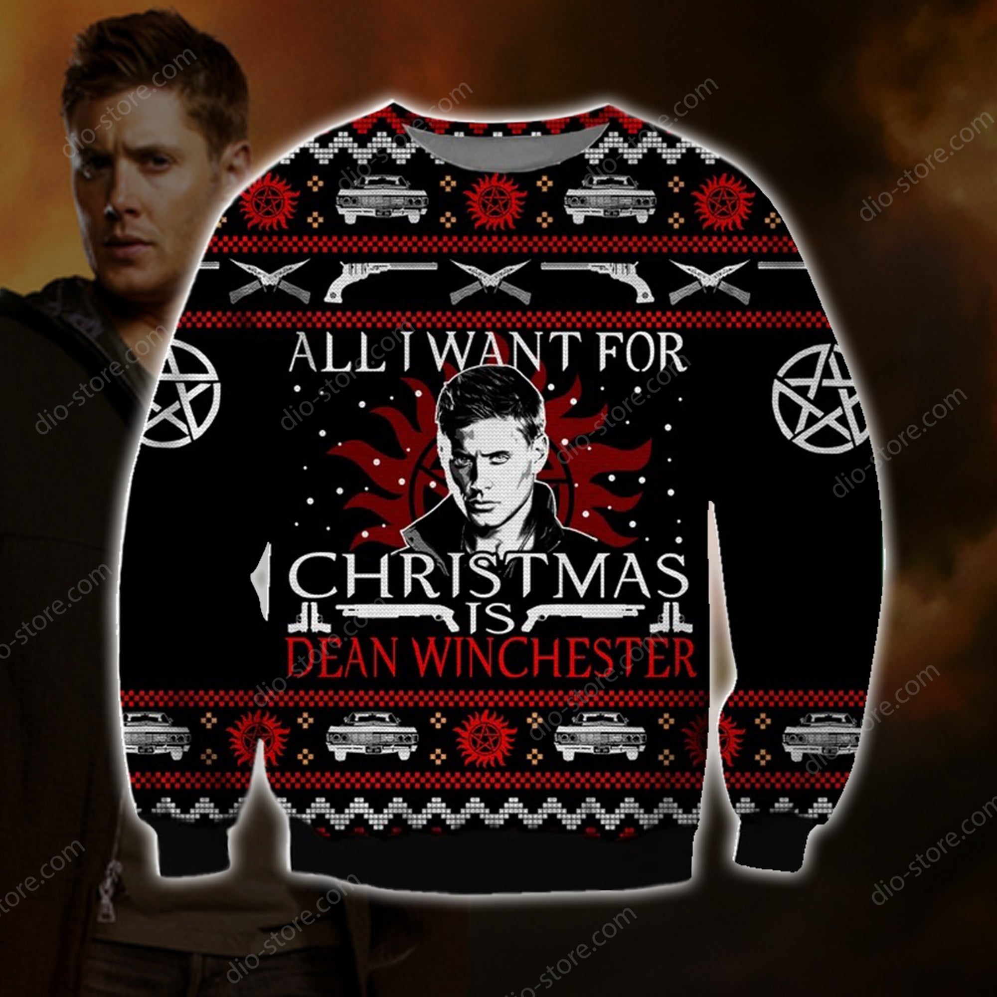 Dean Winchester Knitting Pattern 3D Print Ugly Christmas Sweater Hoodie All Over Printed Cint10671