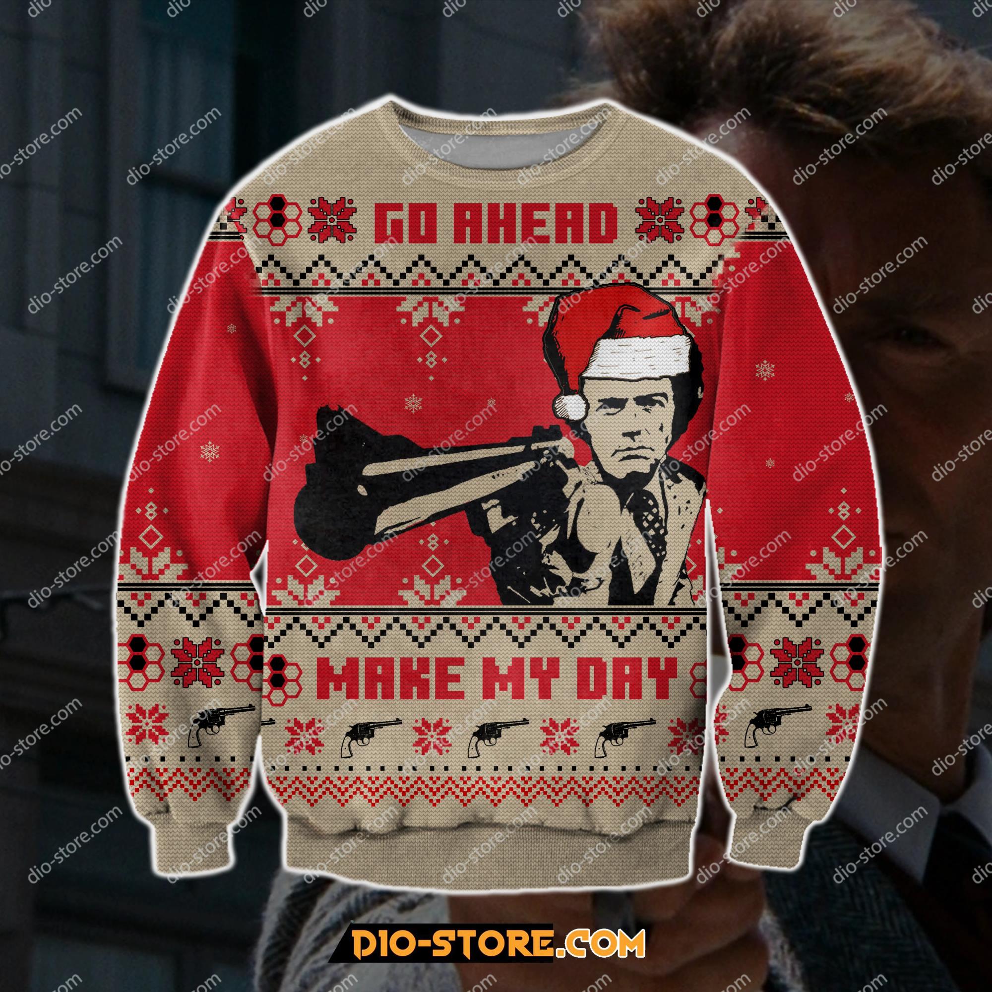 Dirty Harry 3D Print Knitting Pattern Ugly Christmas Sweater Hoodie All Over Printed Cint10155
