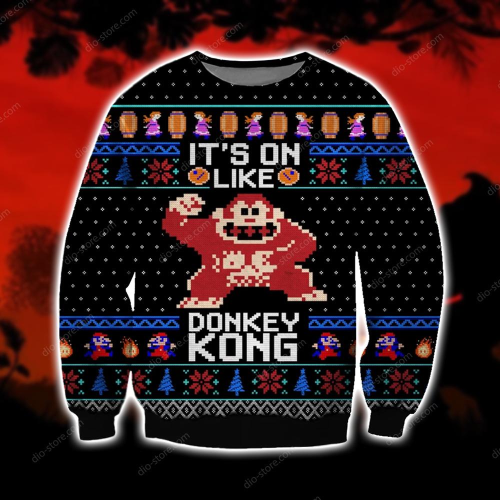 Donkey Kong Knitting Pattern 3D Print Ugly Christmas Sweater Hoodie All Over Printed Cint10612