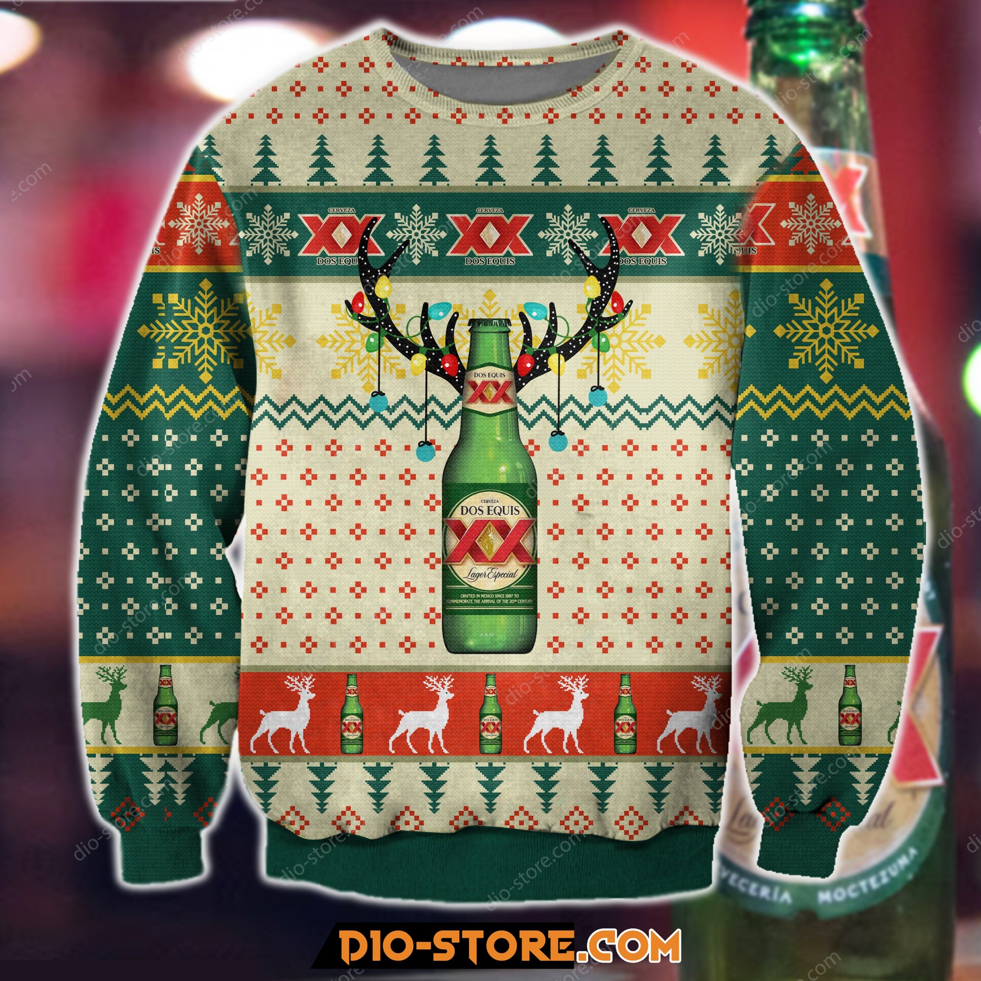 Dos Equis Beer Christmas Knitting Pattern 3D Print Ugly Sweatshirt Hoodie All Over Printed Cint10456