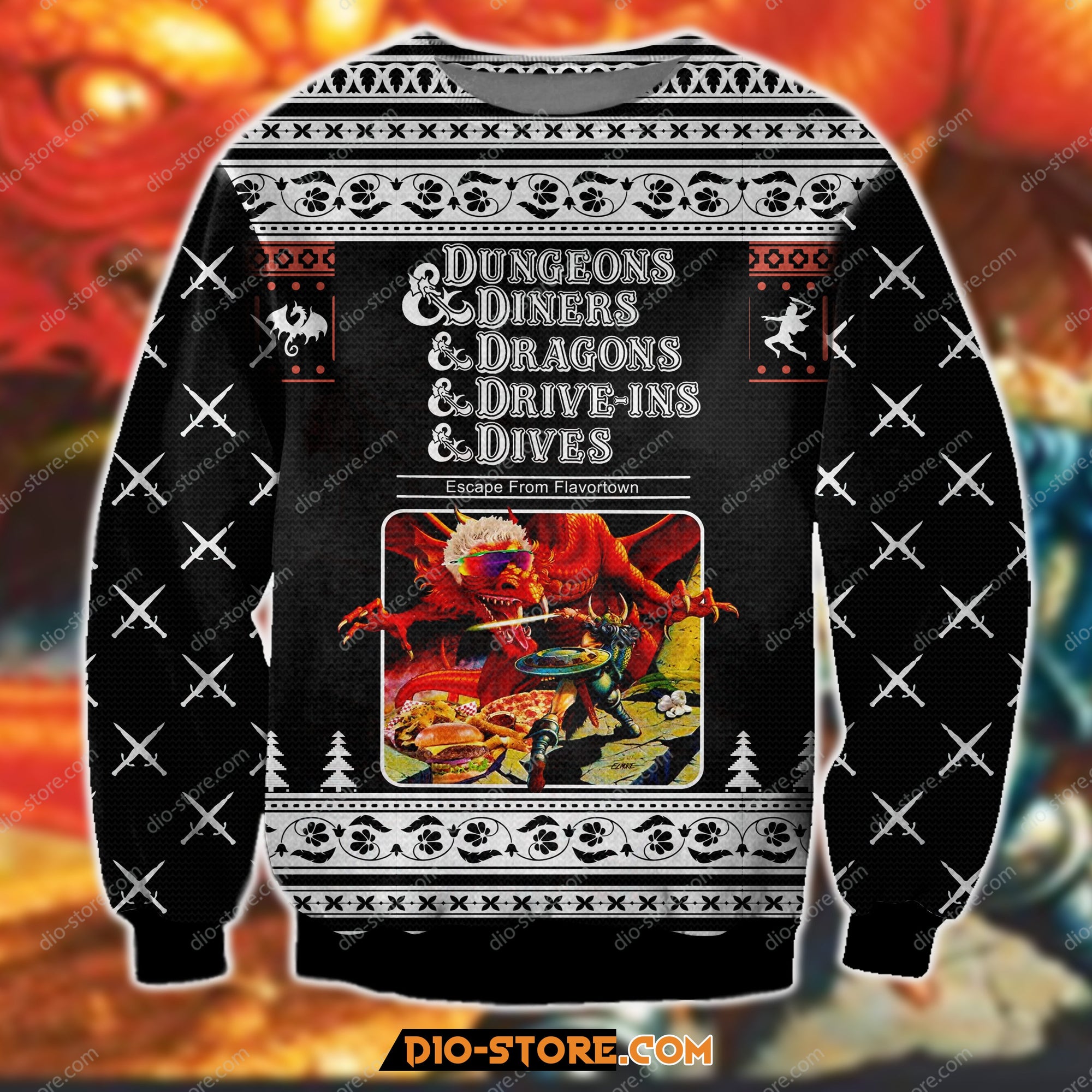 Dungeons Diners Dragons Drive-Ins Dives 3D Print Ugly Christmas Sweater Hoodie All Over Printed Cint10083