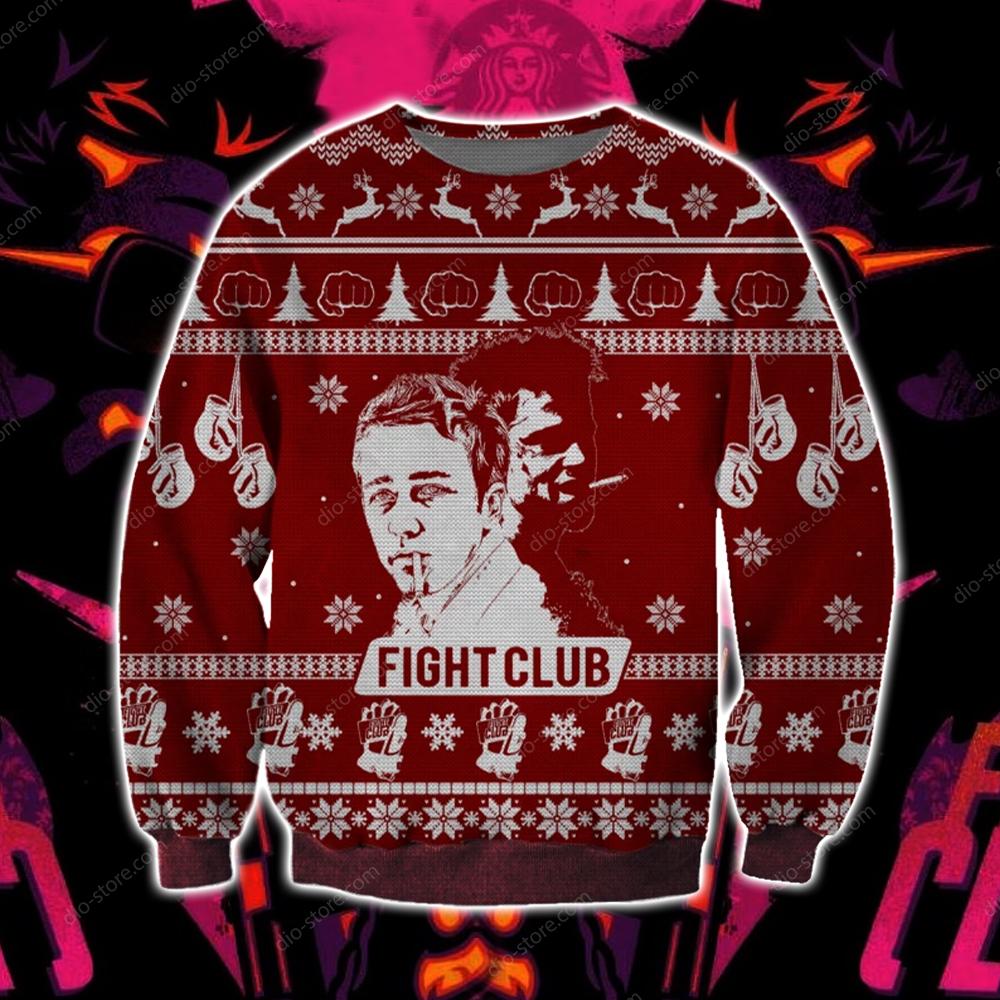 Fight Club Knitting Pattern 3D Print Ugly Christmas Sweater Hoodie All Over Printed Cint10684