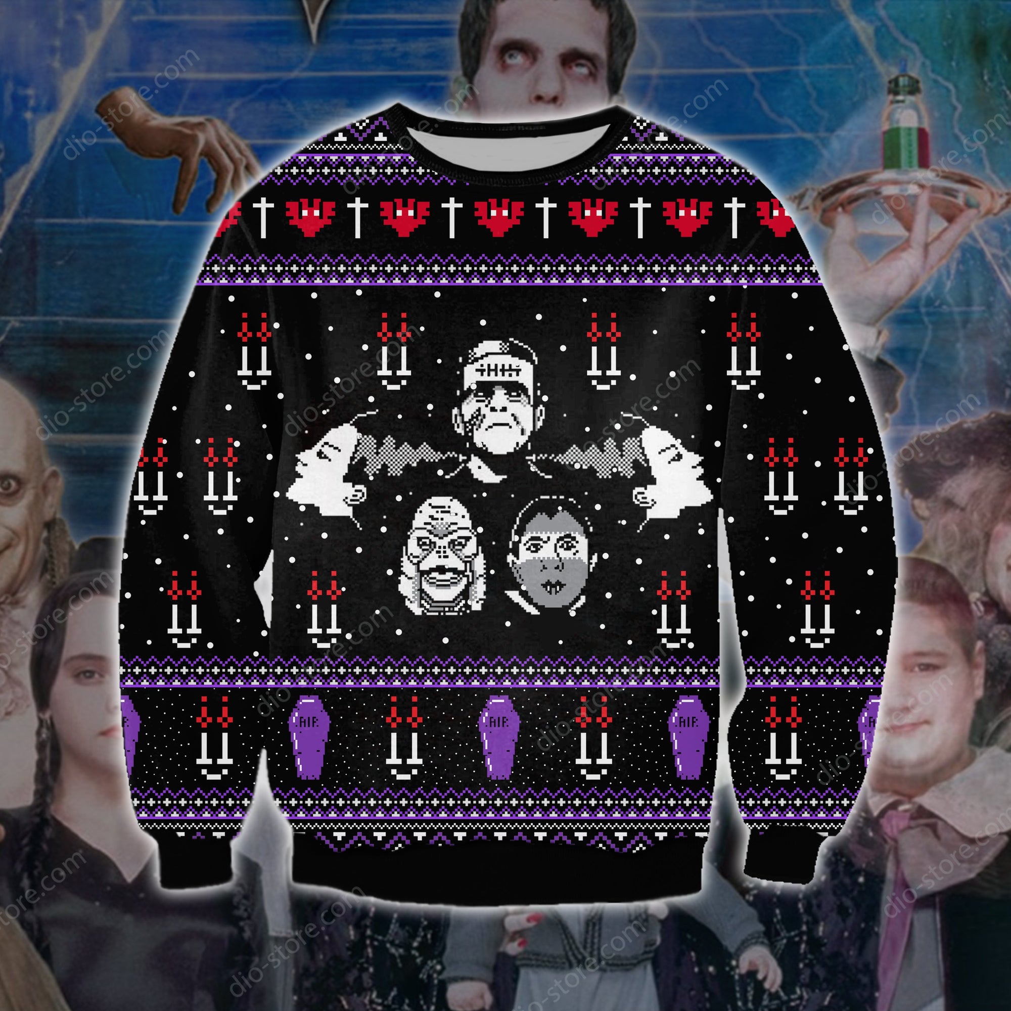 Franklinstein- The Addams Family Knitting Pattern 3D Print Ugly Sweater Hoodie All Over Printed Cint10569