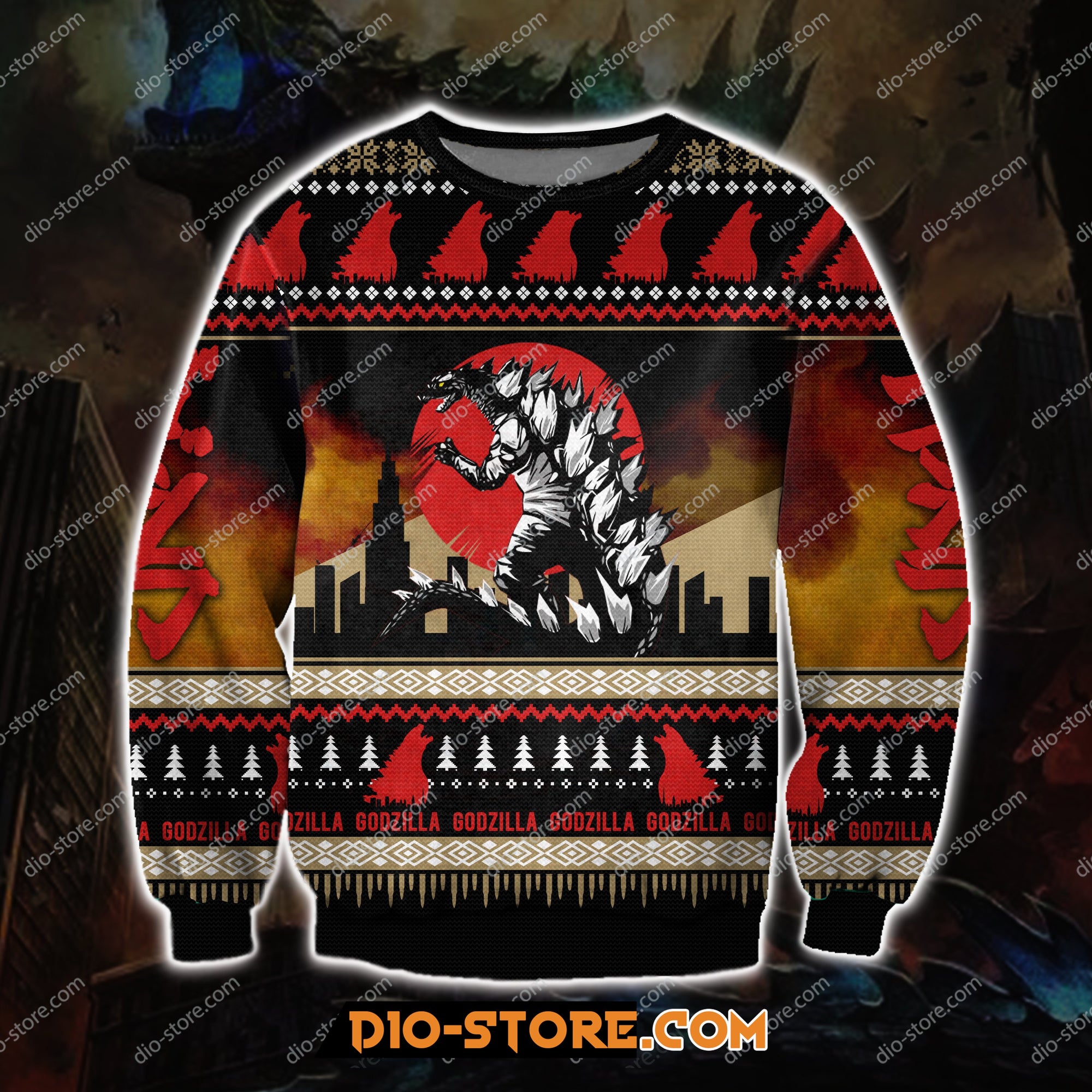 Godzilla Knitting Pattern 3D Print Ugly Sweatshirt Hoodie All Over Printed Cint10444