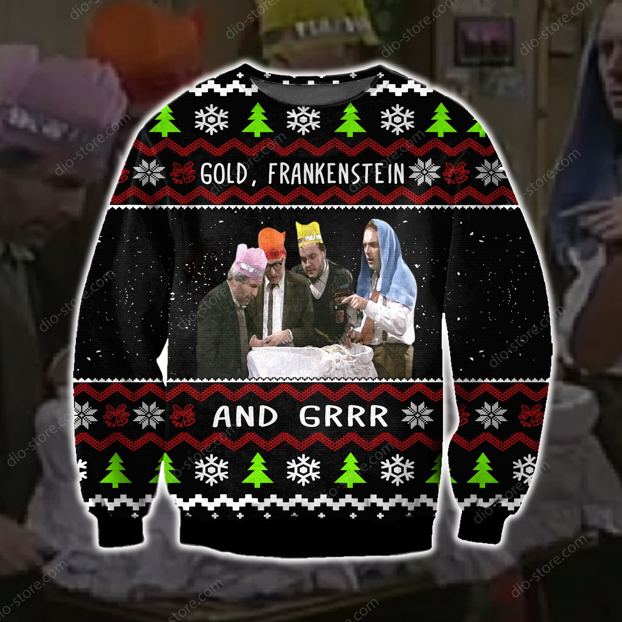 Gold Frankenstein And Grr Knitting Pattern 3D Print Ugly Sweater Hoodie All Over Printed Cint10525