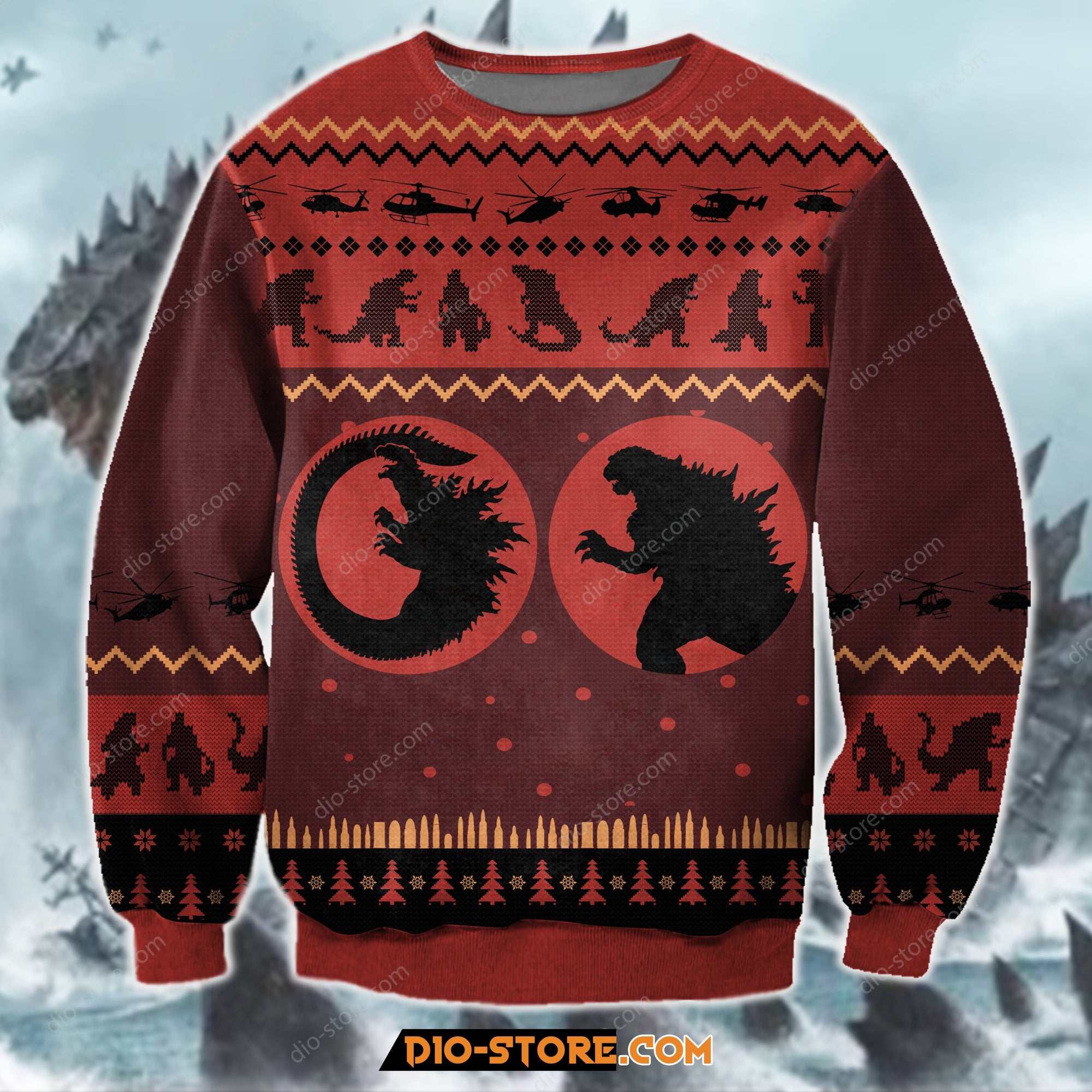 Gozilla Knitting Pattern 3D Print Ugly Christmas Sweatshirt Hoodie All Over Printed Cint10455