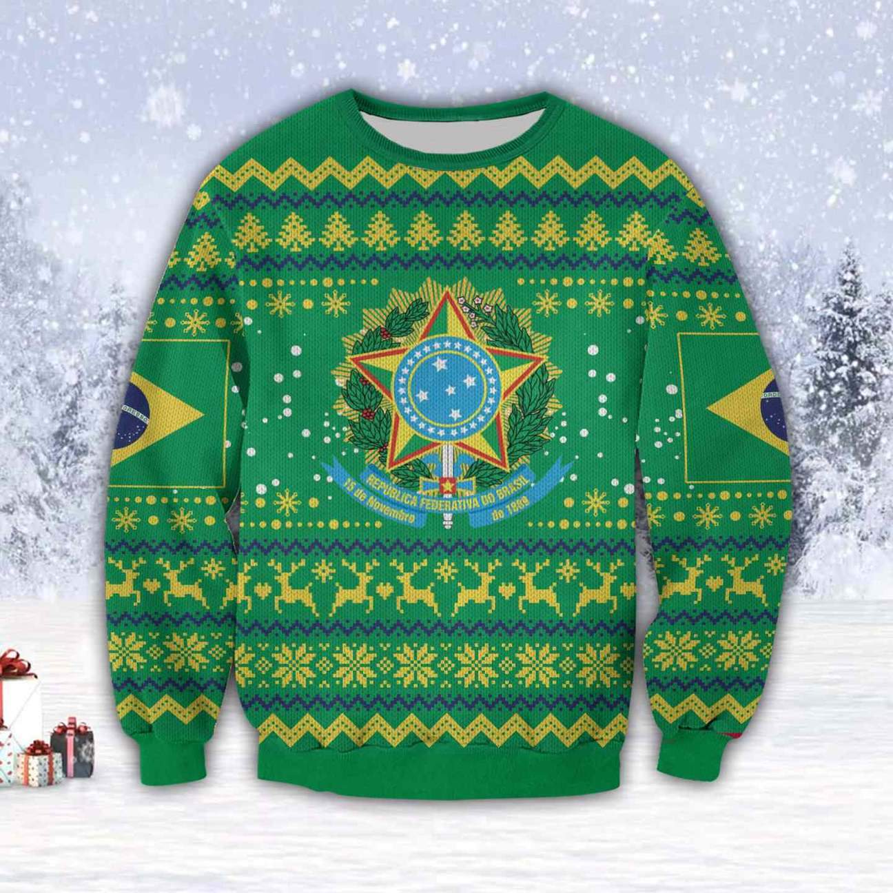 Green Brazil 3D All Over Print Ugly Christmas Sweater Hoodie All Over Printed Cint10376