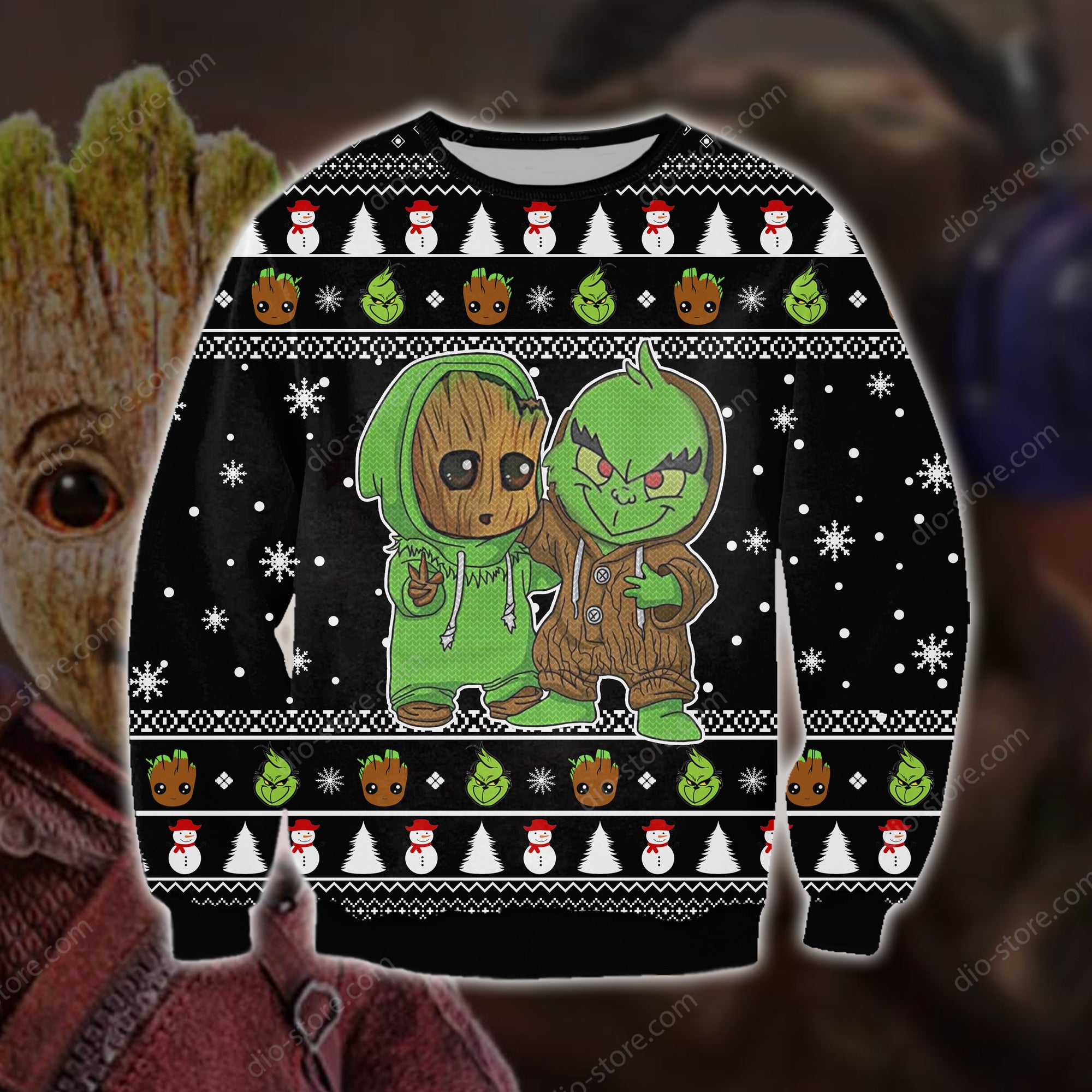 Groot And Grinch Funny Knitting Pattern 3D Print Ugly Sweater Hoodie All Over Printed Cint10530 Groot And Grinch Funny Knitting Pattern 3D Print Ugly Sweater Hoodie All Over Printed Cint10530
