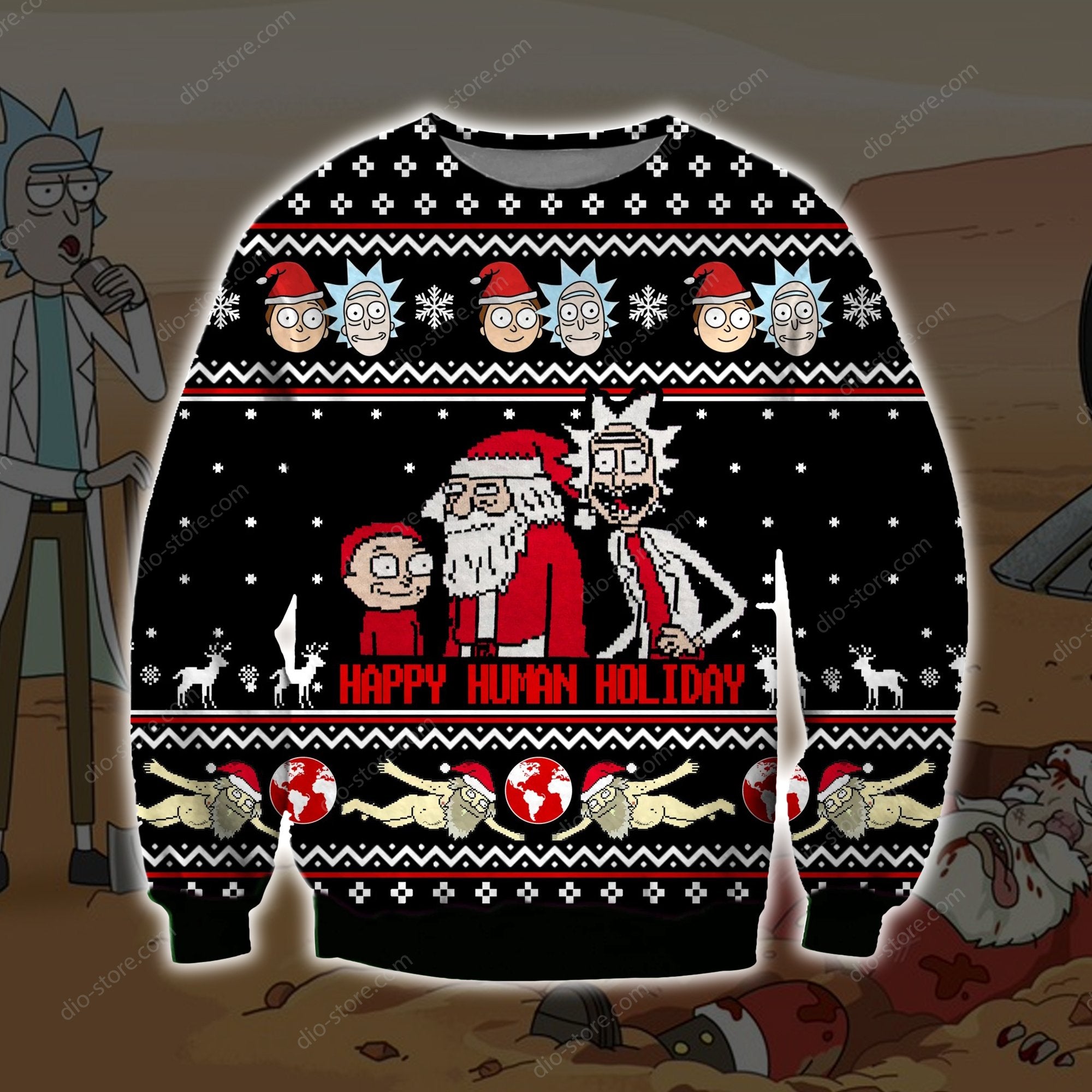Happy Human Holiday Knitting Pattern 3D Print Ugly Christmas Sweater Hoodie All Over Printed Cint10620