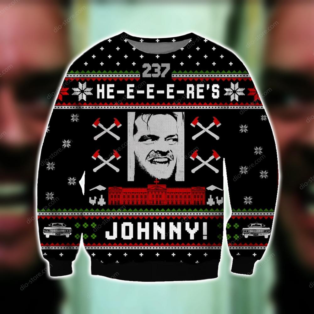 Heres Johnny Knitting Pattern 3D Print Ugly Christmas Sweater Hoodie All Over Printed Cint10687