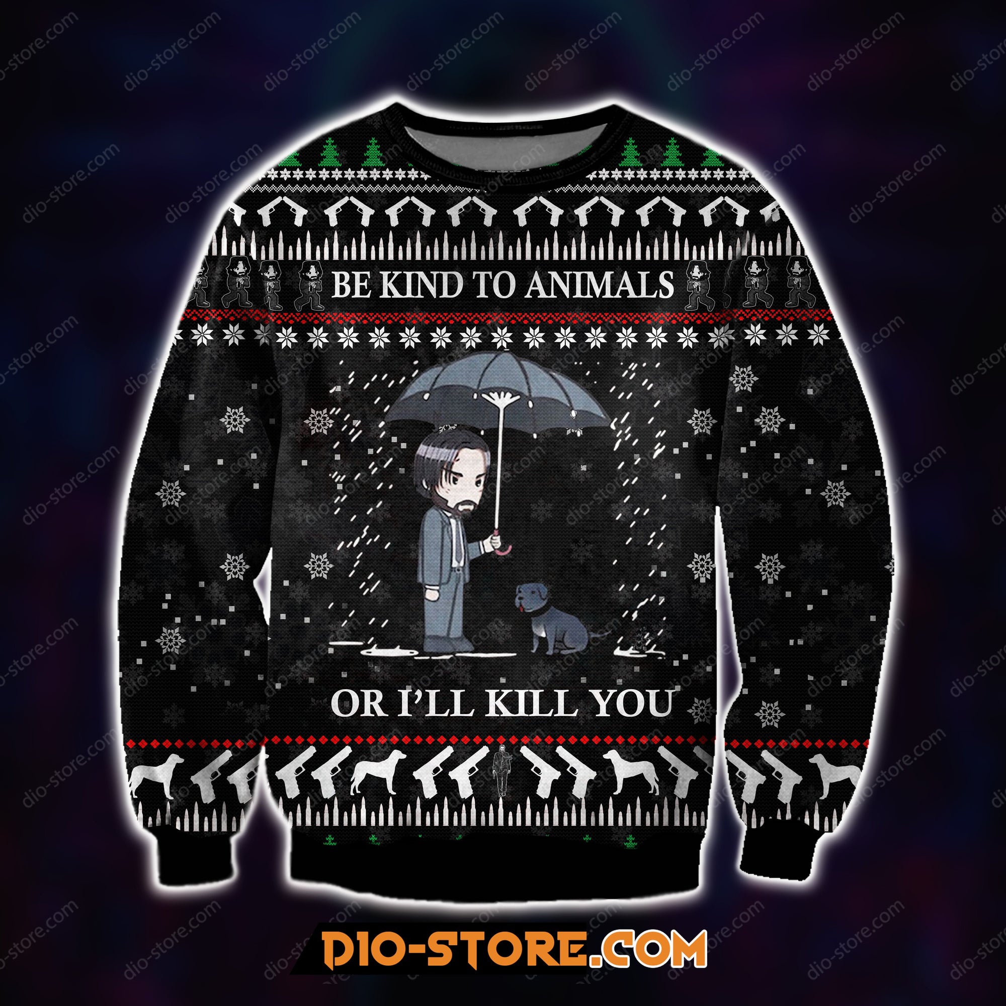 John Wick Animal 3D Print Knitting Pattern Ugly Christmas Sweater Hoodie All Over Printed Cint10218