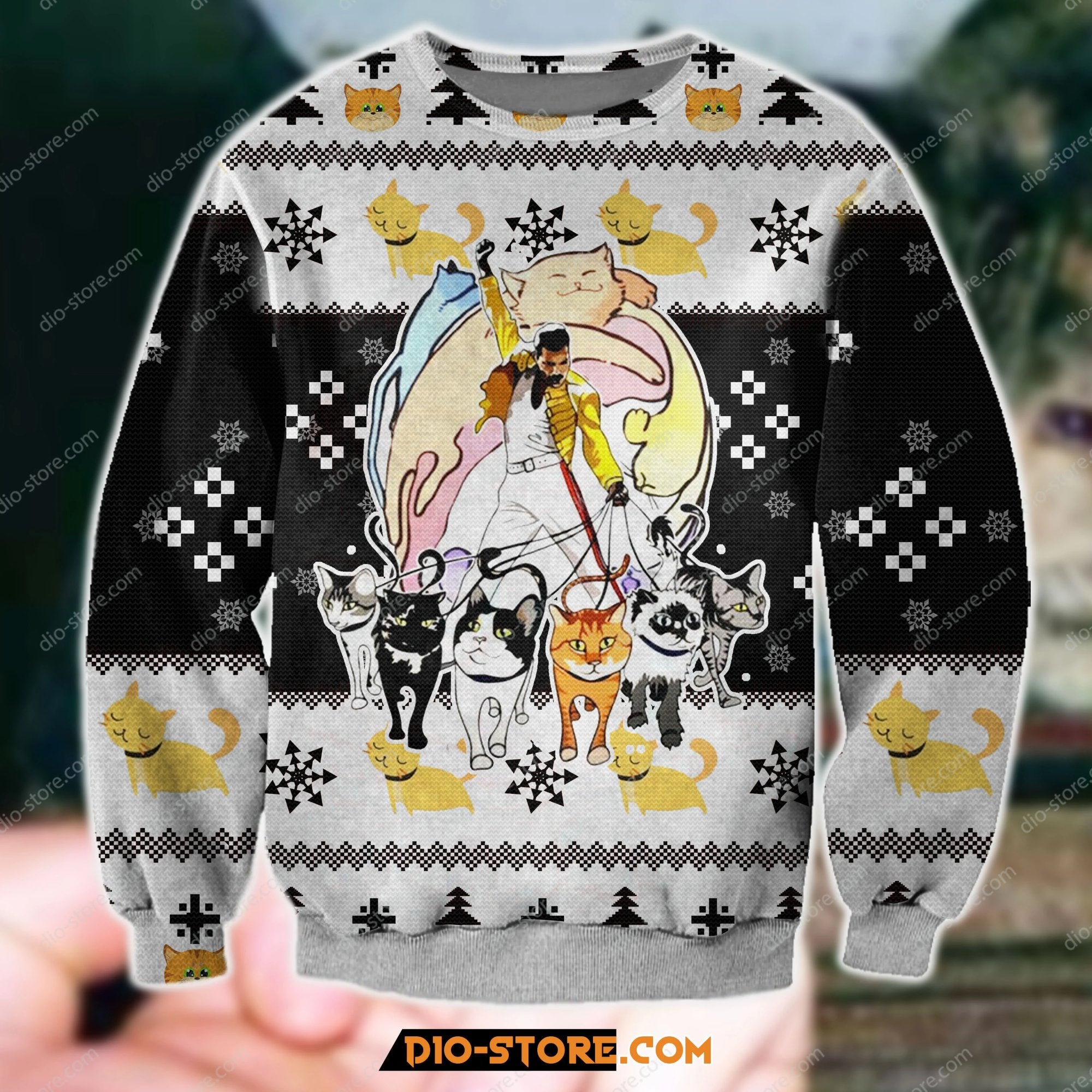 Knitting Pattern 3D Print Freddie Mercury And His Cats Ugly Christmas Sweater Hoodie All Over Printed Cint10247