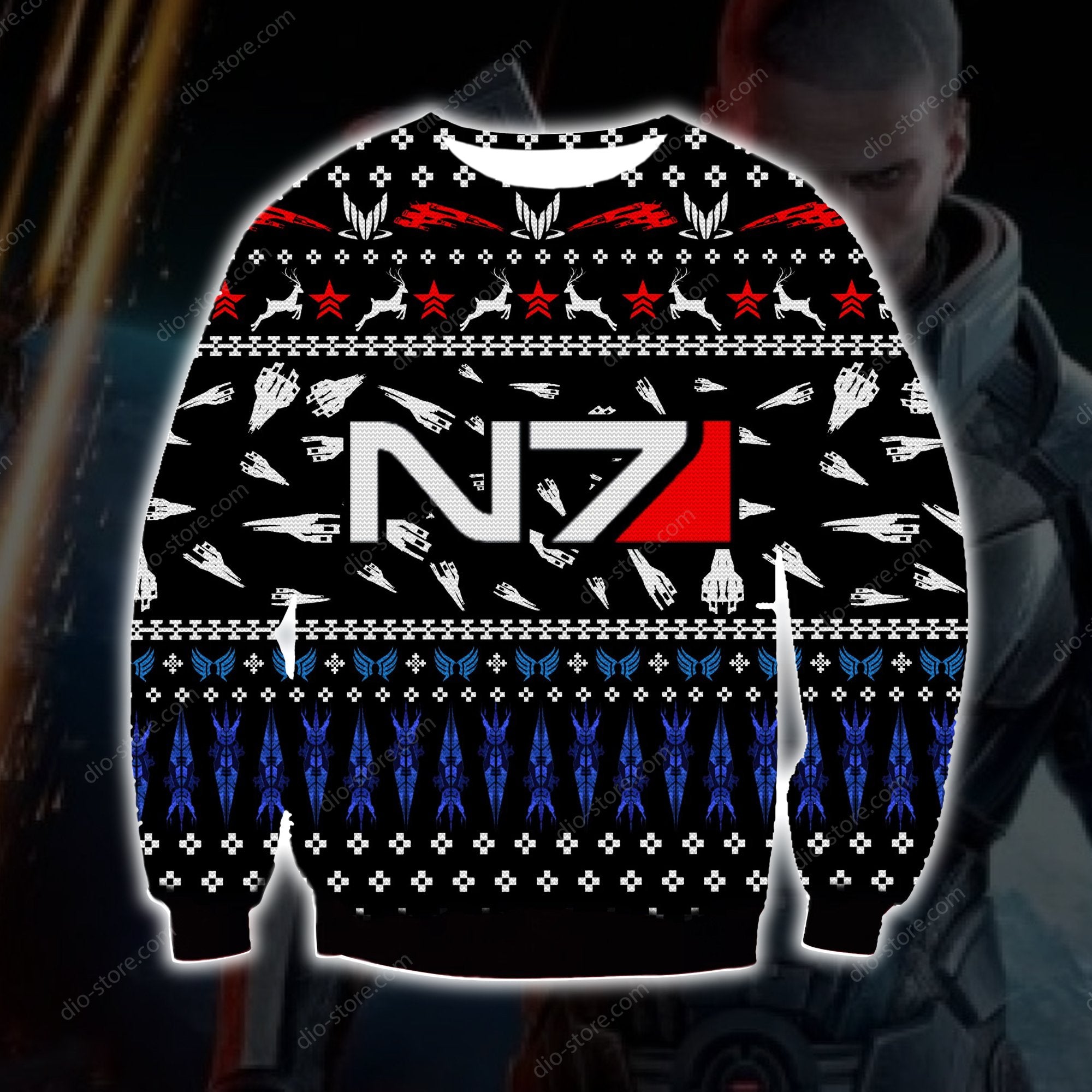 Mass Effect N7 Knitting Pattern 3D Print Ugly Christmas Sweater Hoodie All Over Printed Cint10595