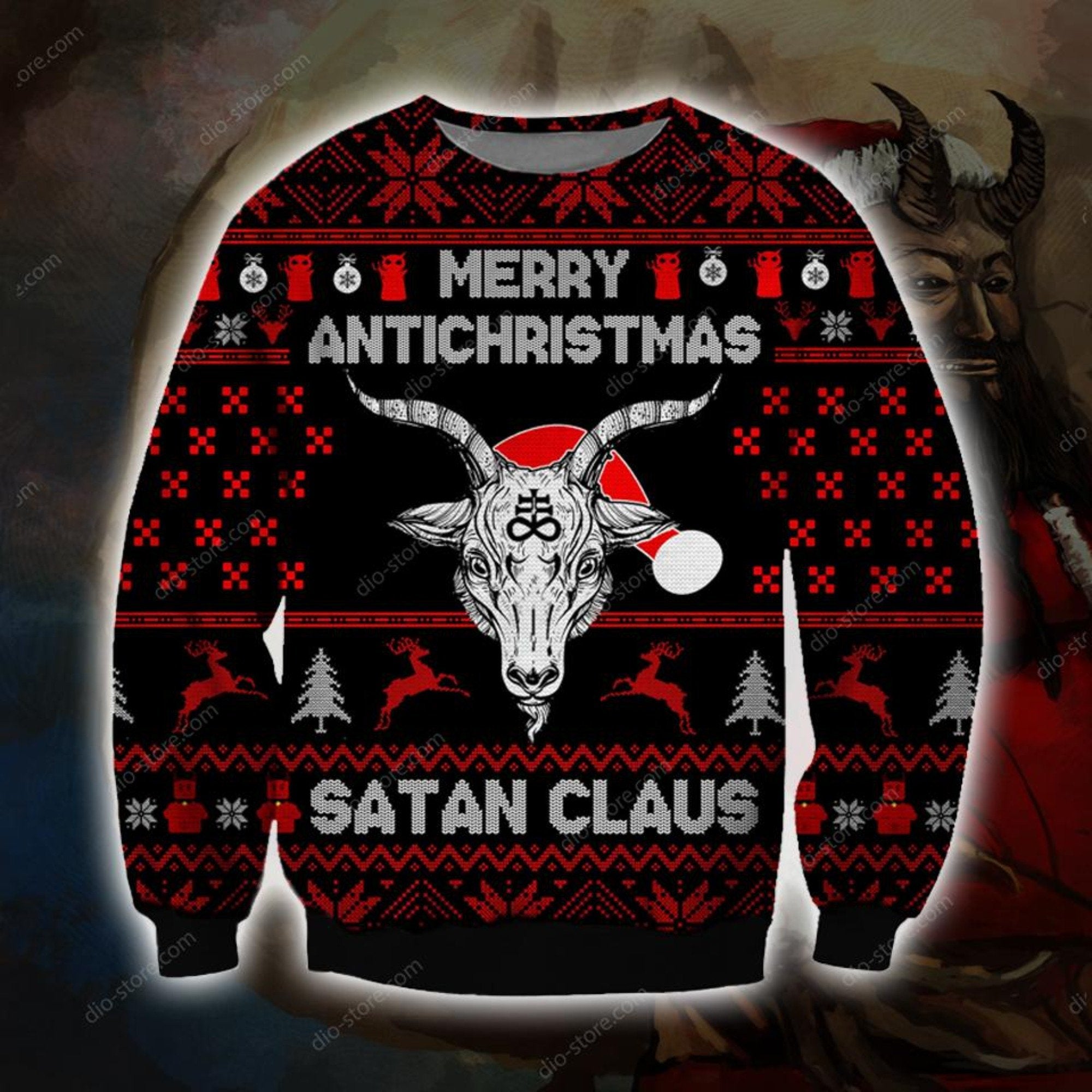 Merry Antichristmas Knitting Pattern 3D Print Ugly Christmas Sweater Hoodie All Over Printed Cint10679