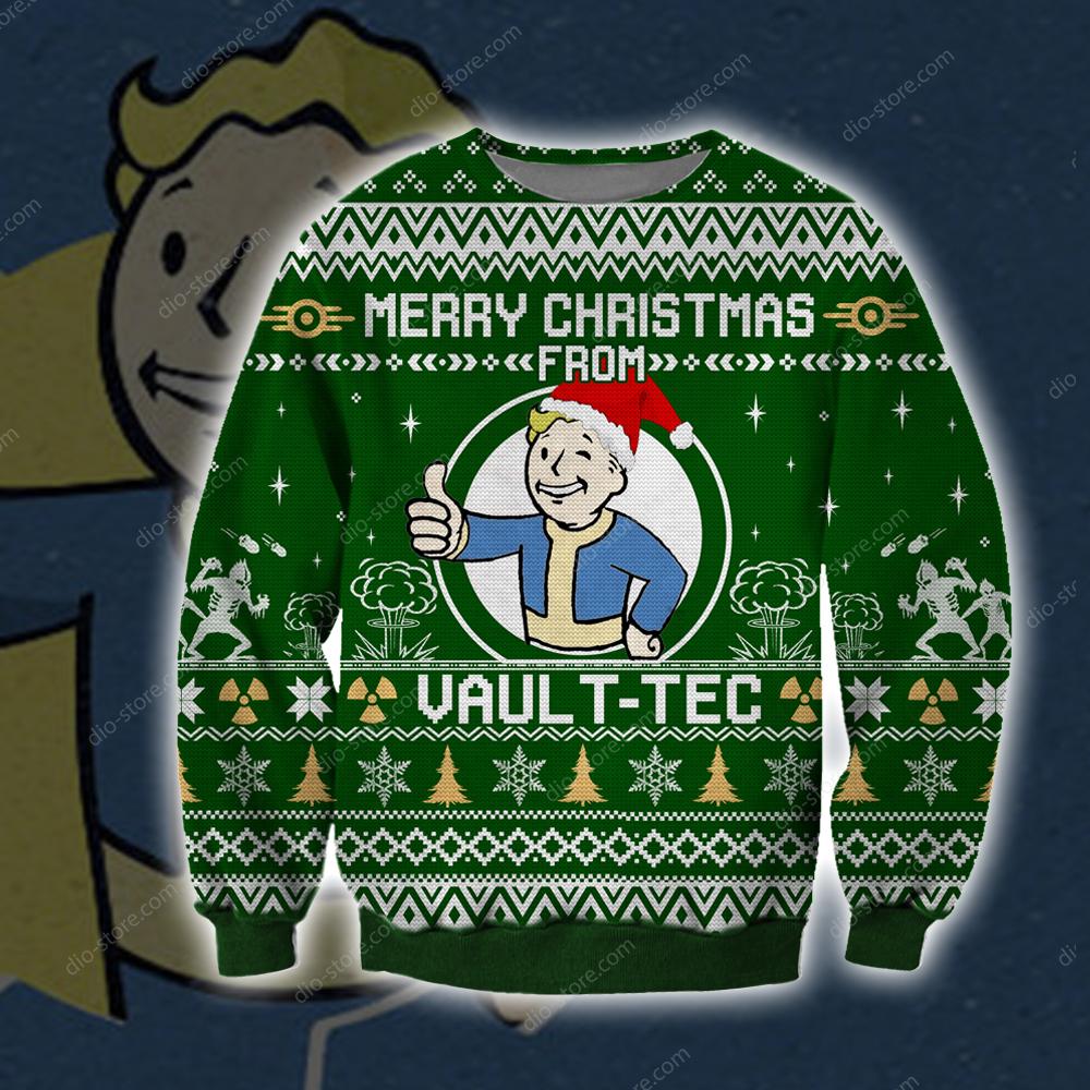Merry Christmas From Vault Tec Knitting Pattern 3D Print Ugly Christmas Sweater Hoodie All Over Printed Cint10604