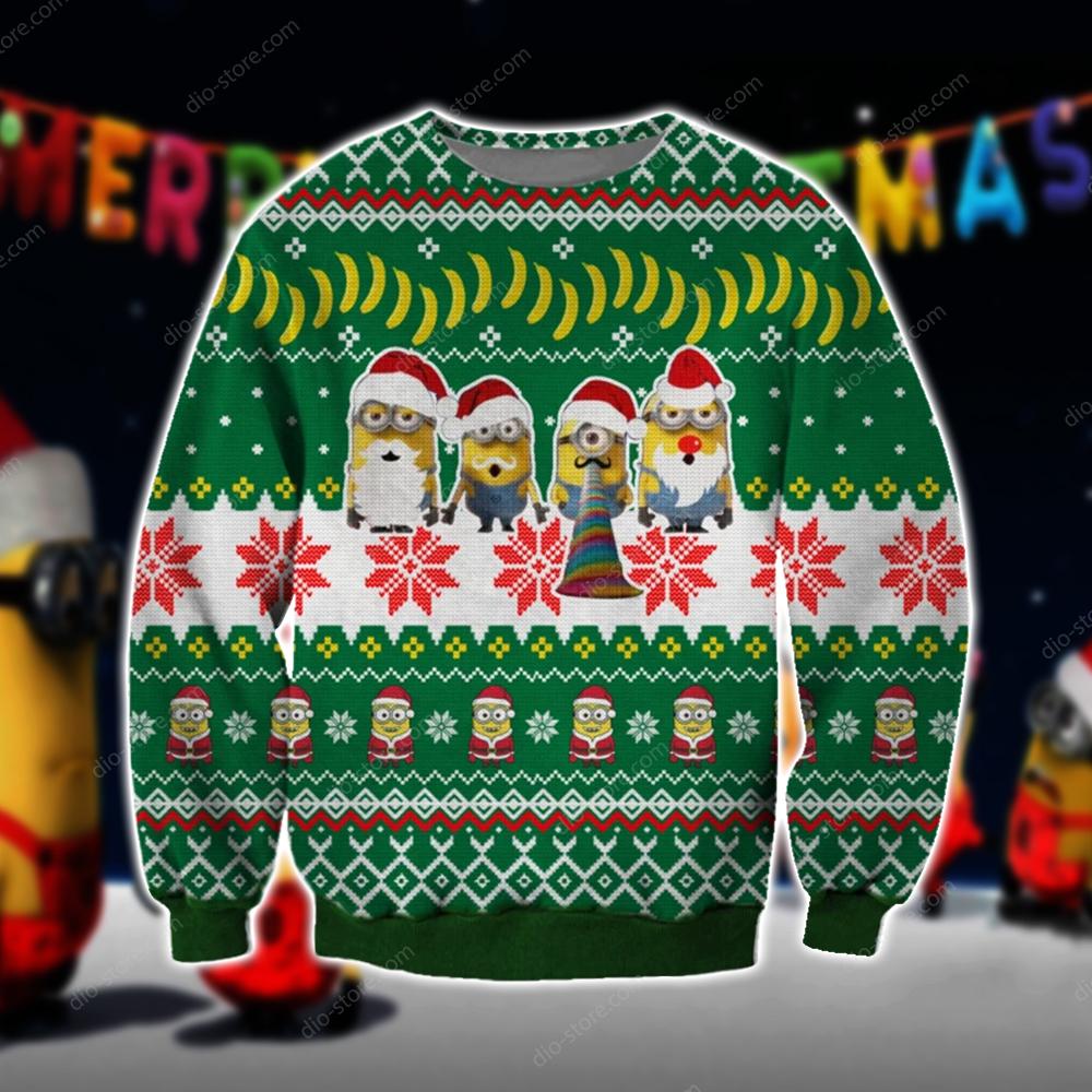 Minions Christmas Knitting Pattern 3D Print Ugly Christmas Sweater Hoodie All Over Printed Cint10633