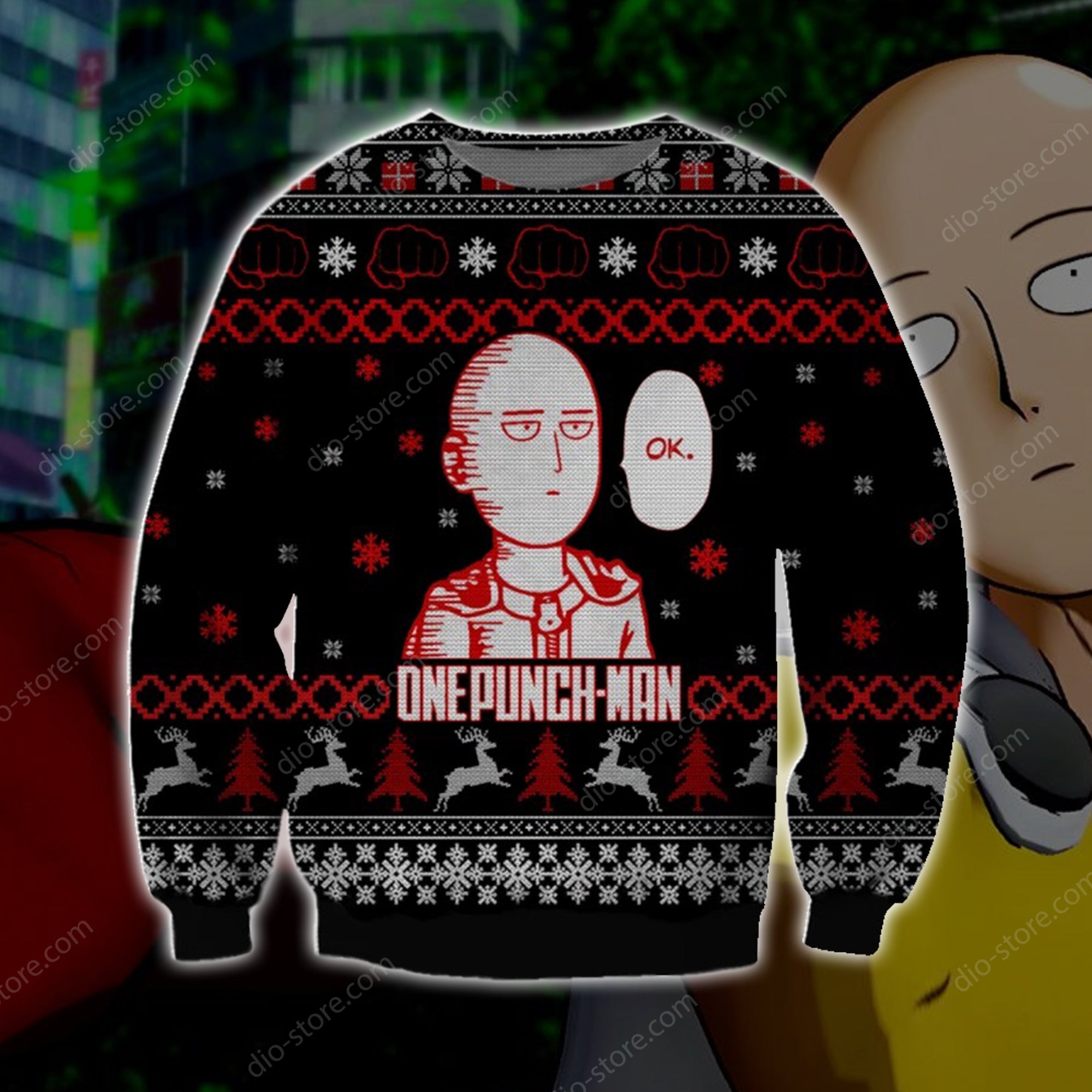 One Punch Man Knitting Pattern 3D Print Ugly Christmas Sweater Hoodie All Over Printed Cint10649