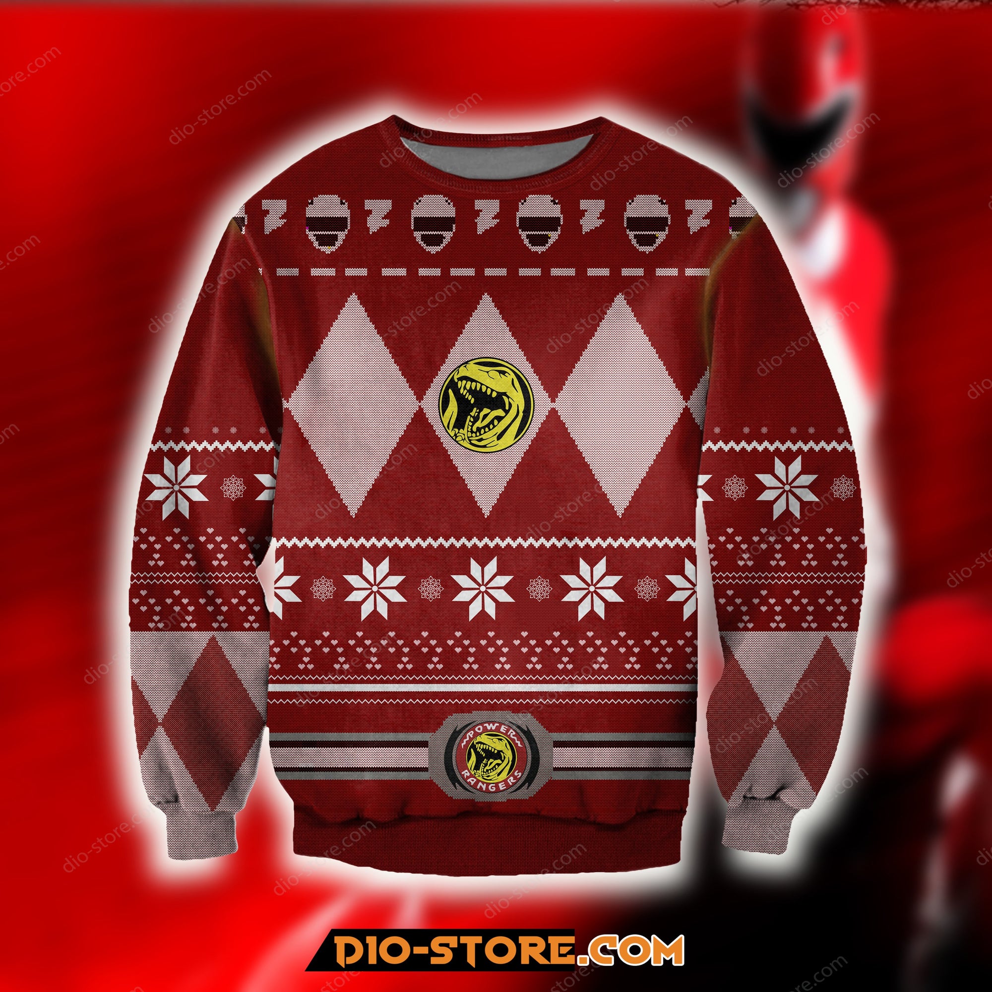 Power Rangers Knitting Pattern 3D Print Red Ugly Sweater Hoodie All Over Printed Cint10448