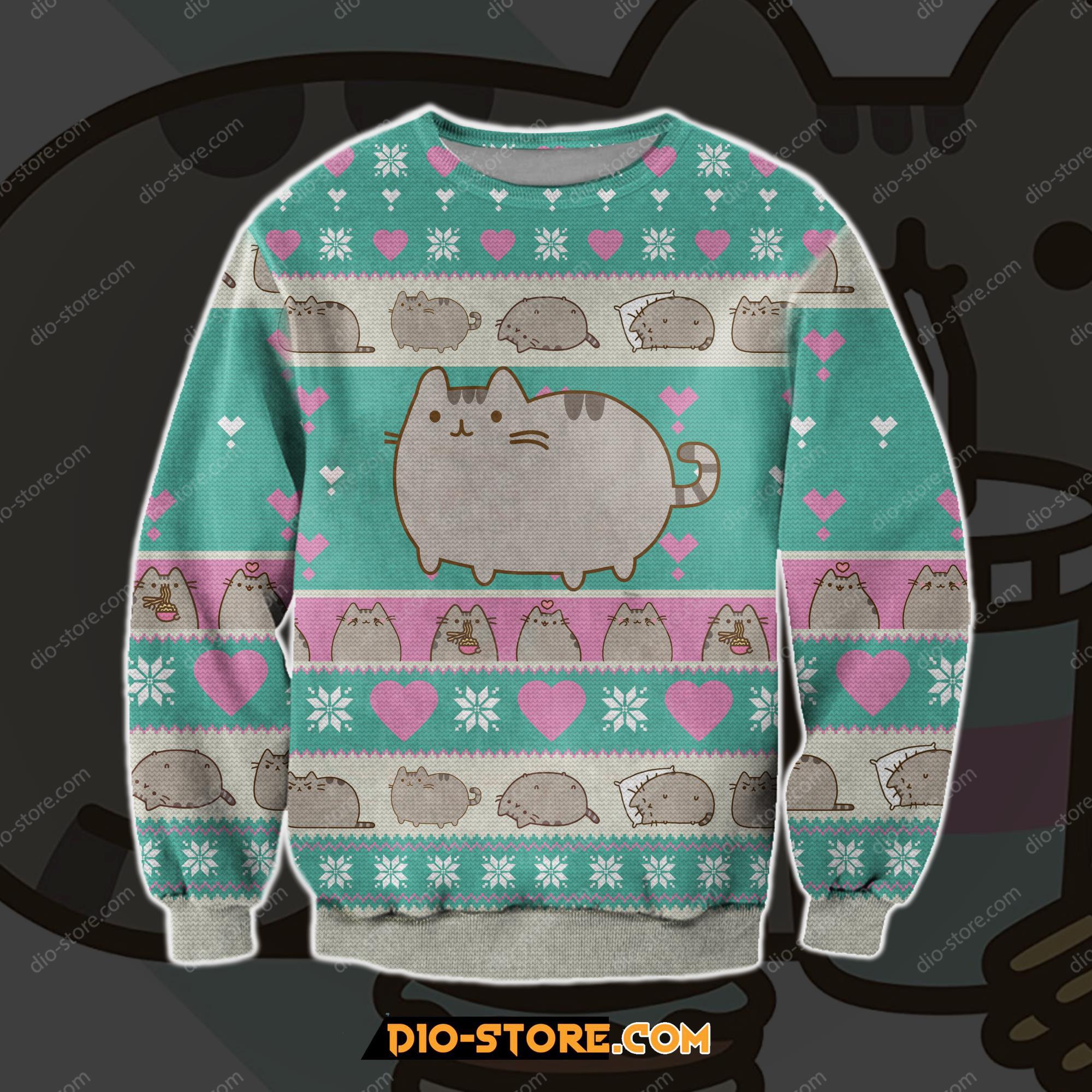Pusheen 3D Print Knitting Pattern Ugly Christmas Sweater Hoodie All Over Printed Cint10067