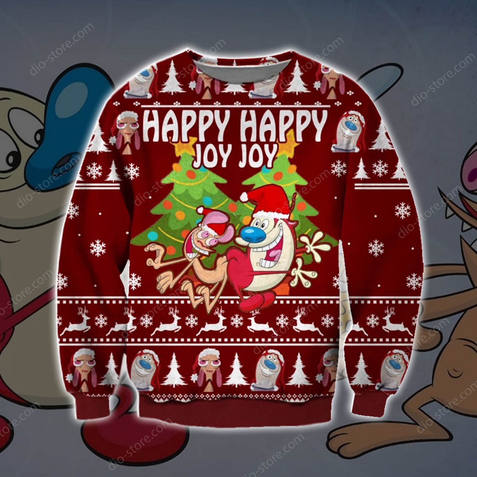 Ren And Stimpy Knitting Pattern 3D Print Ugly Christmas Sweater Hoodie All Over Printed Cint10694