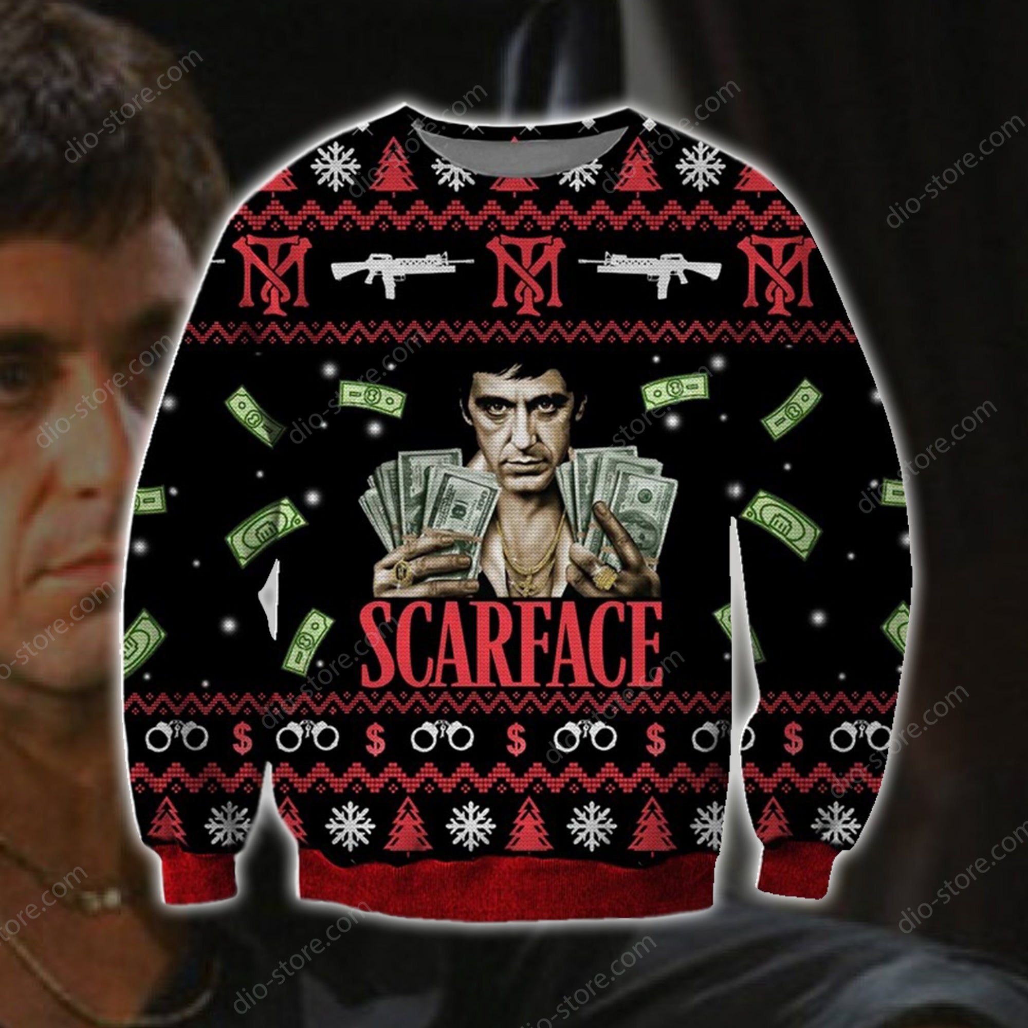 Scarface Knitting Pattern 3D Print Ugly Christmas Sweater Hoodie All Over Printed Cint10650