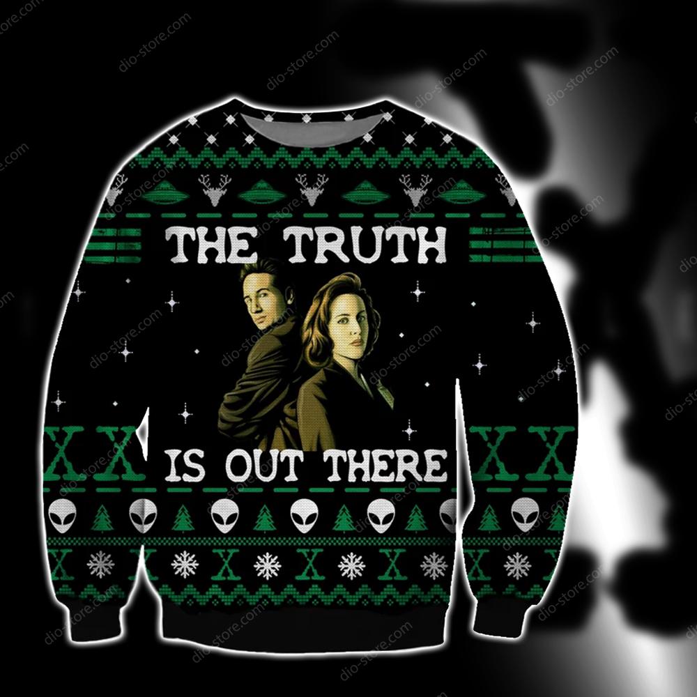 The Truth Is Out There Knitting Pattern 3D Print Ugly Christmas Sweater Hoodie All Over Printed Cint10655