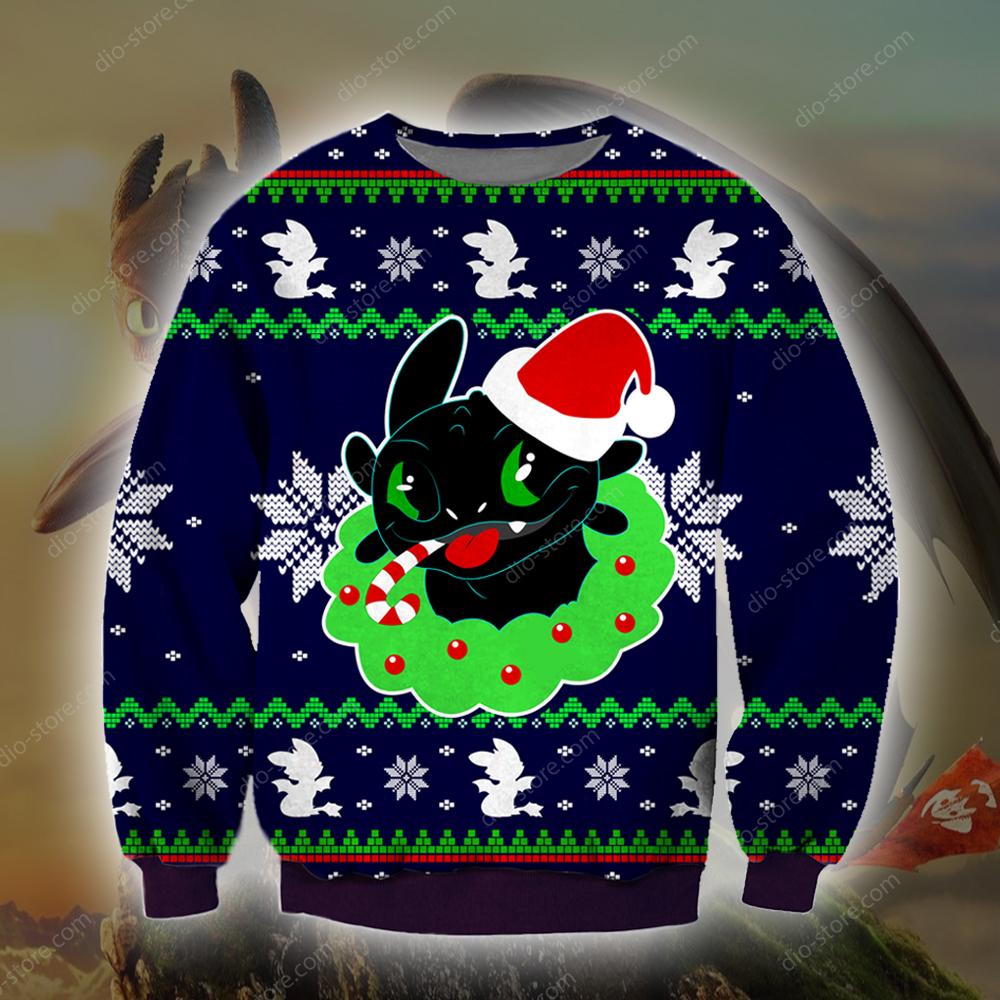 Toothless Knitting Pattern 3D Print Ugly Christmas Sweater Hoodie All Over Printed Cint10717