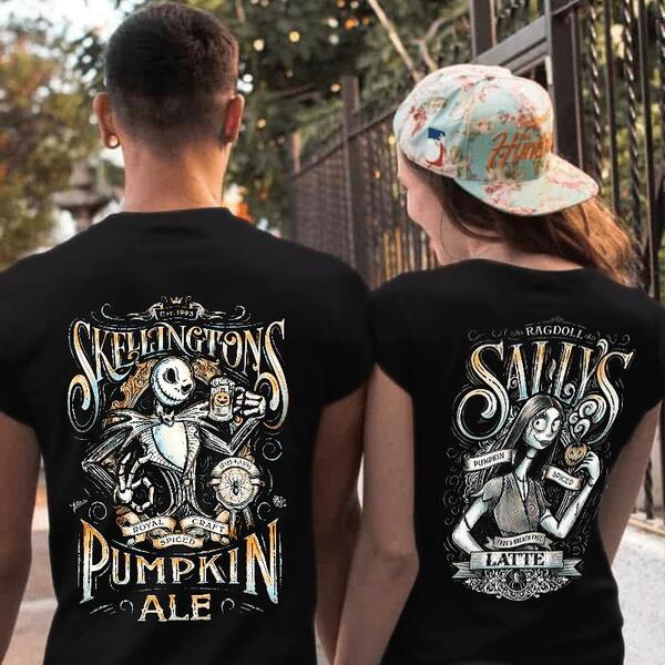 Skellingtons Pumpkin Ale & Sallys Latte For Matching Couple T-Shirt