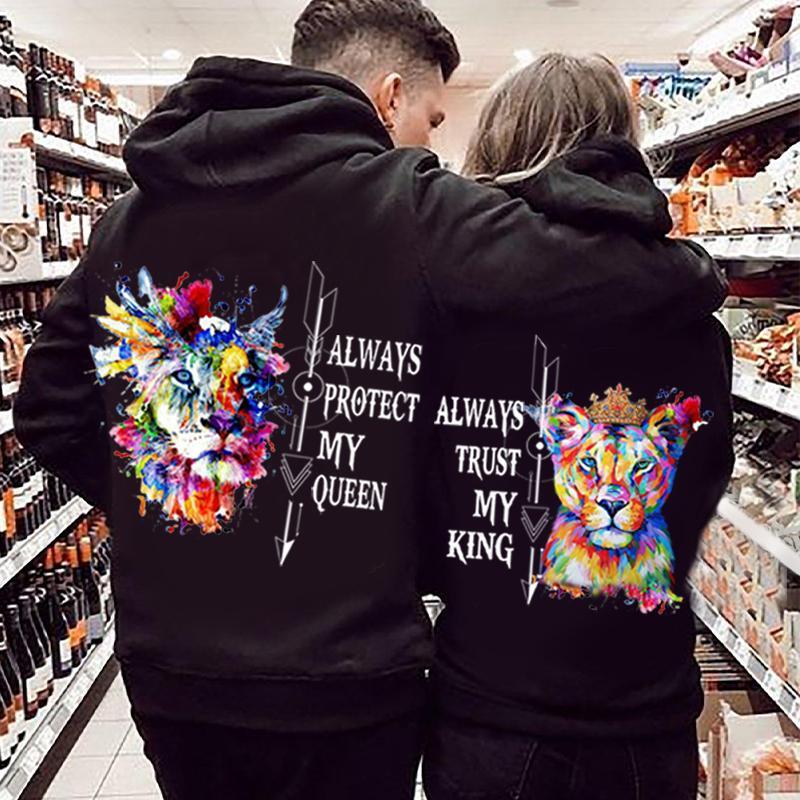 Always Protect My Queen/Always Trust My King Lion Hoodie For Matching Couple Always Protect My Queen/Always Trust My King Lion Hoodie For Matching Couple
