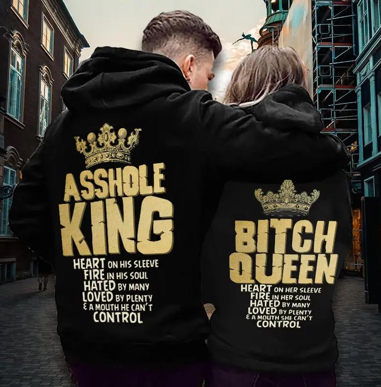 Asshole King & Bitch Queen Hoodie Gifts For Couple Lover Matching Asshole King & Bitch Queen Hoodie Gifts For Couple Lover Matching