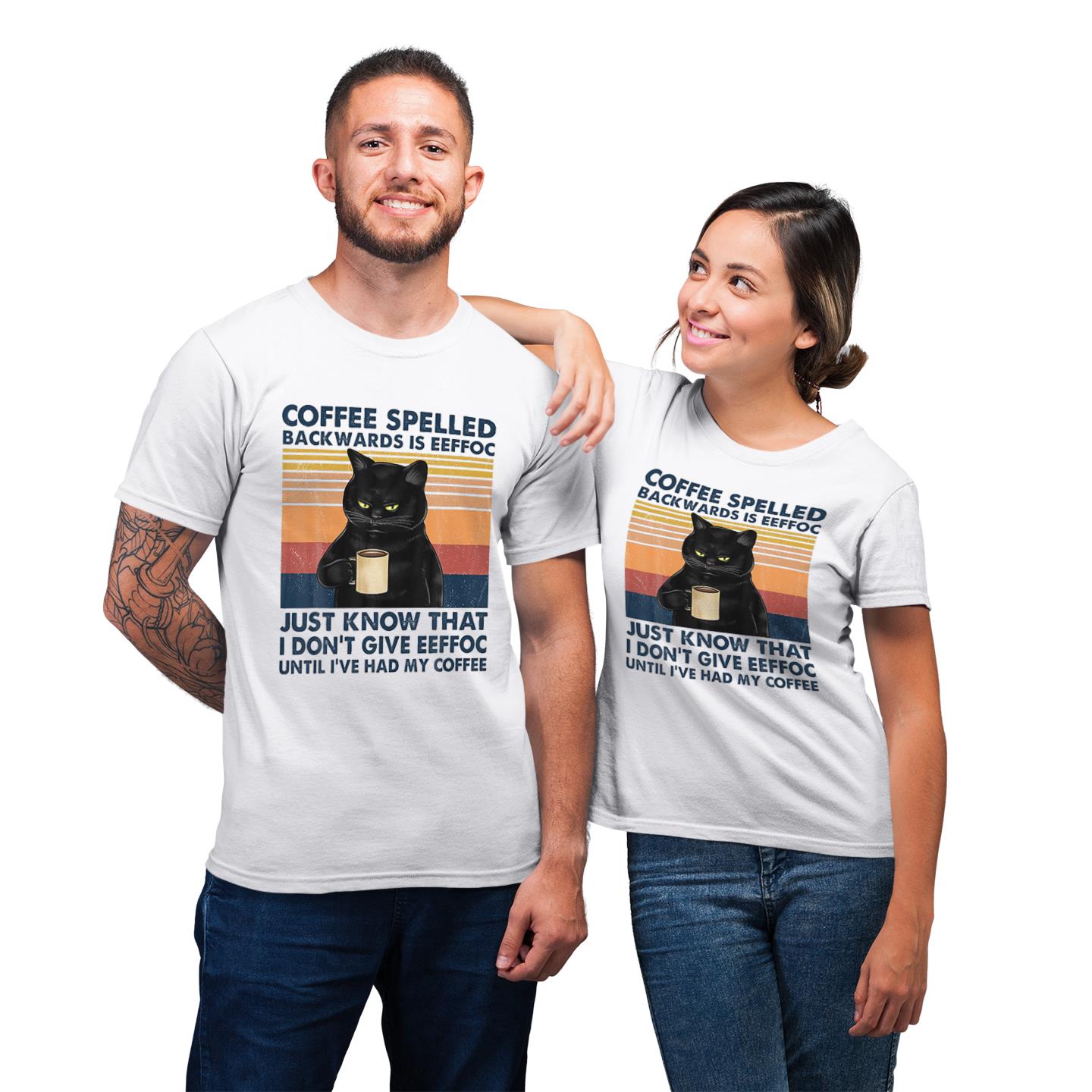 Coffee Spelled Backwards Is Eeffoc Cat Drinking For Couple Gift T-Shirt Coffee Spelled Backwards Is Eeffoc Cat Drinking For Couple Gift T-Shirt