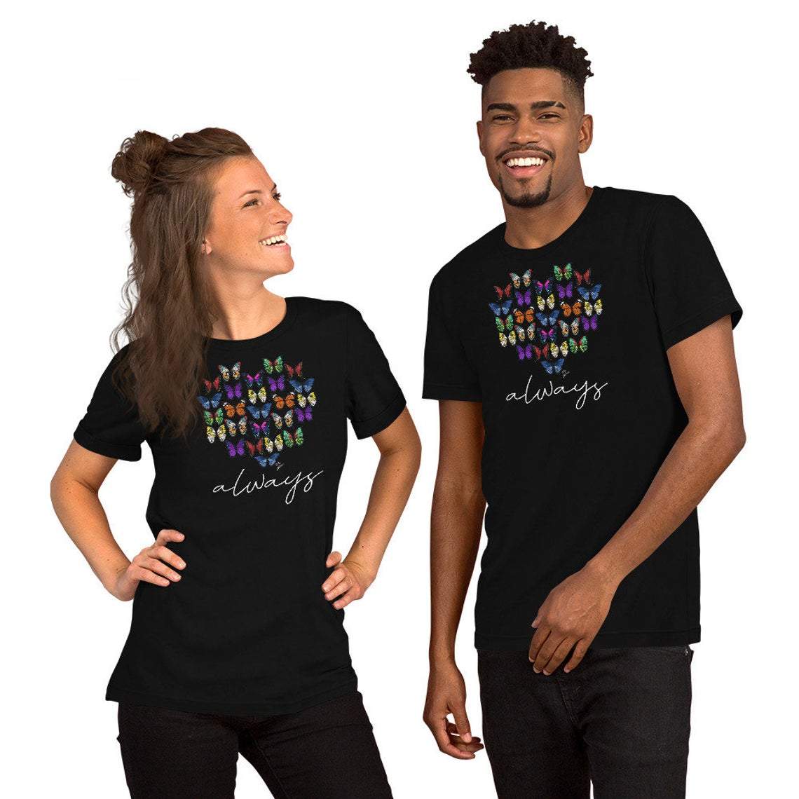 Heart Love Butterfly Always For Couple Lover Matching T-shirt Heart Love Butterfly Always For Couple Lover Matching T-shirt