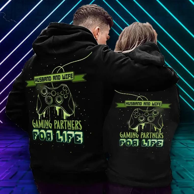 Husband And Wife Gaming Partners For Life Hoodie Gifts For Couple Lover Matching