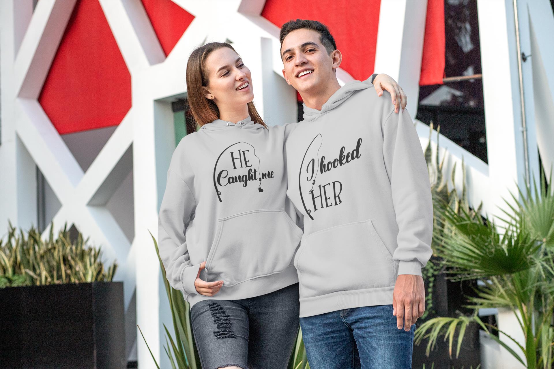 I Hooked Her He Caught Me Couples Hoodie For Marching Lover