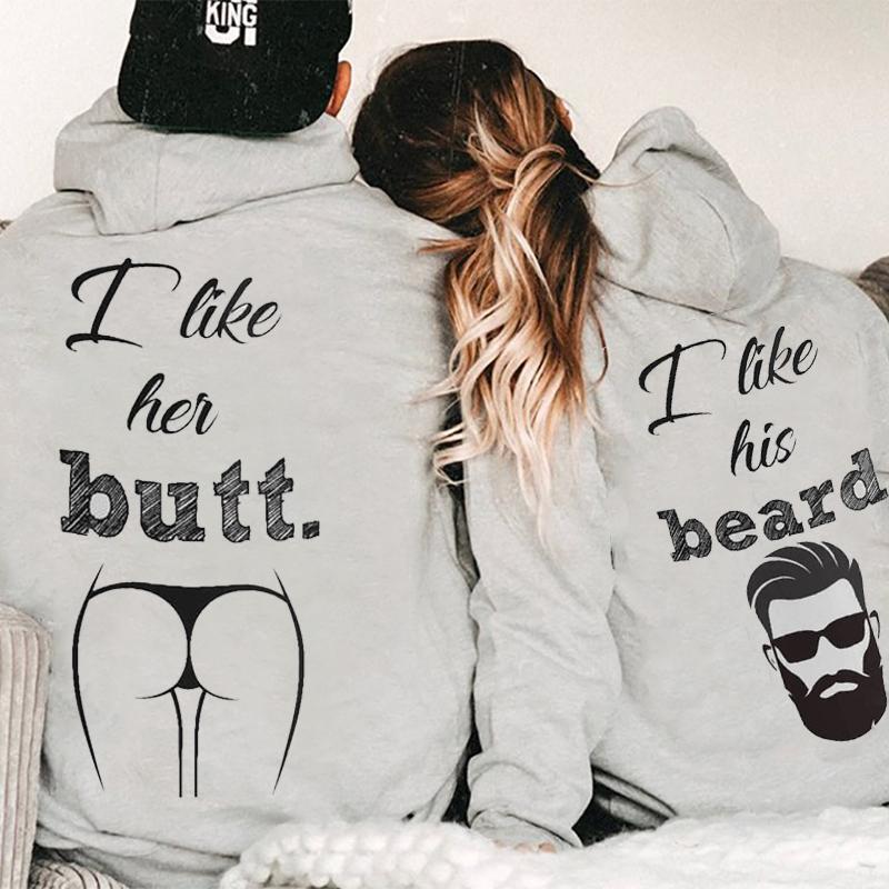 I Like Her Butt I Like His Beard Hoodies For Matching Couples