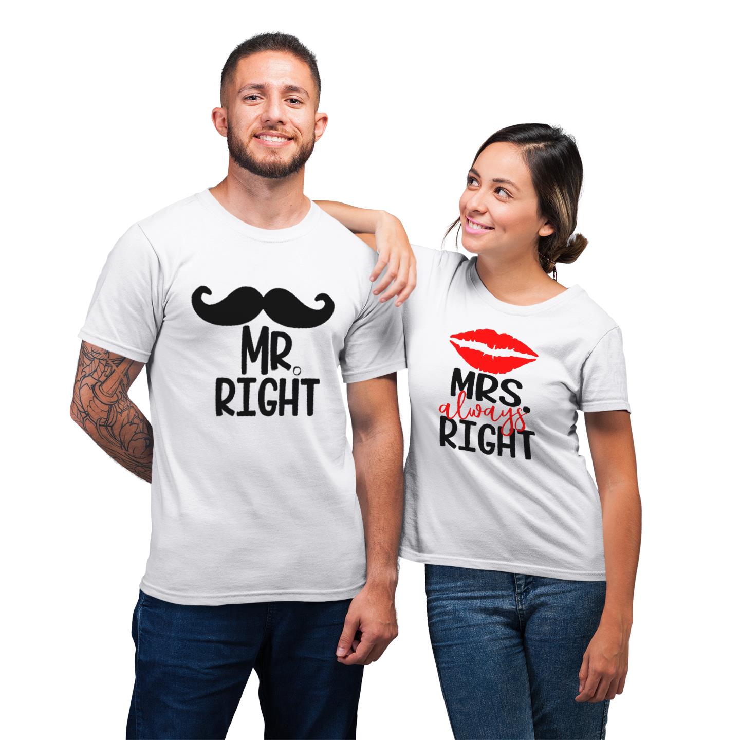 Matching Couple Mr Right Mrs Always Right Mr and Mrs Wife And Hubs Honeymoon Gift T-Shirt