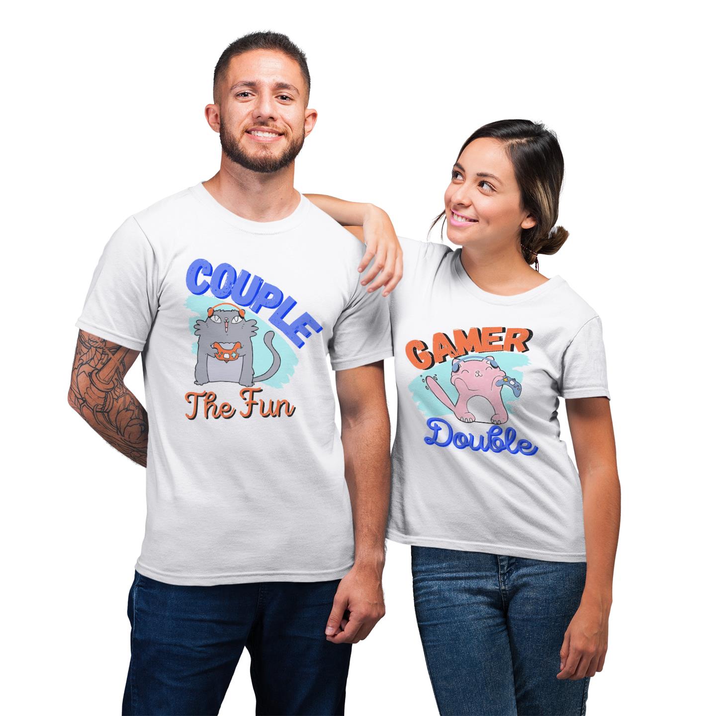 Matching Gamer Funny Gaming Gift For Him Her Cute Cat Couple Gift T-Shirt