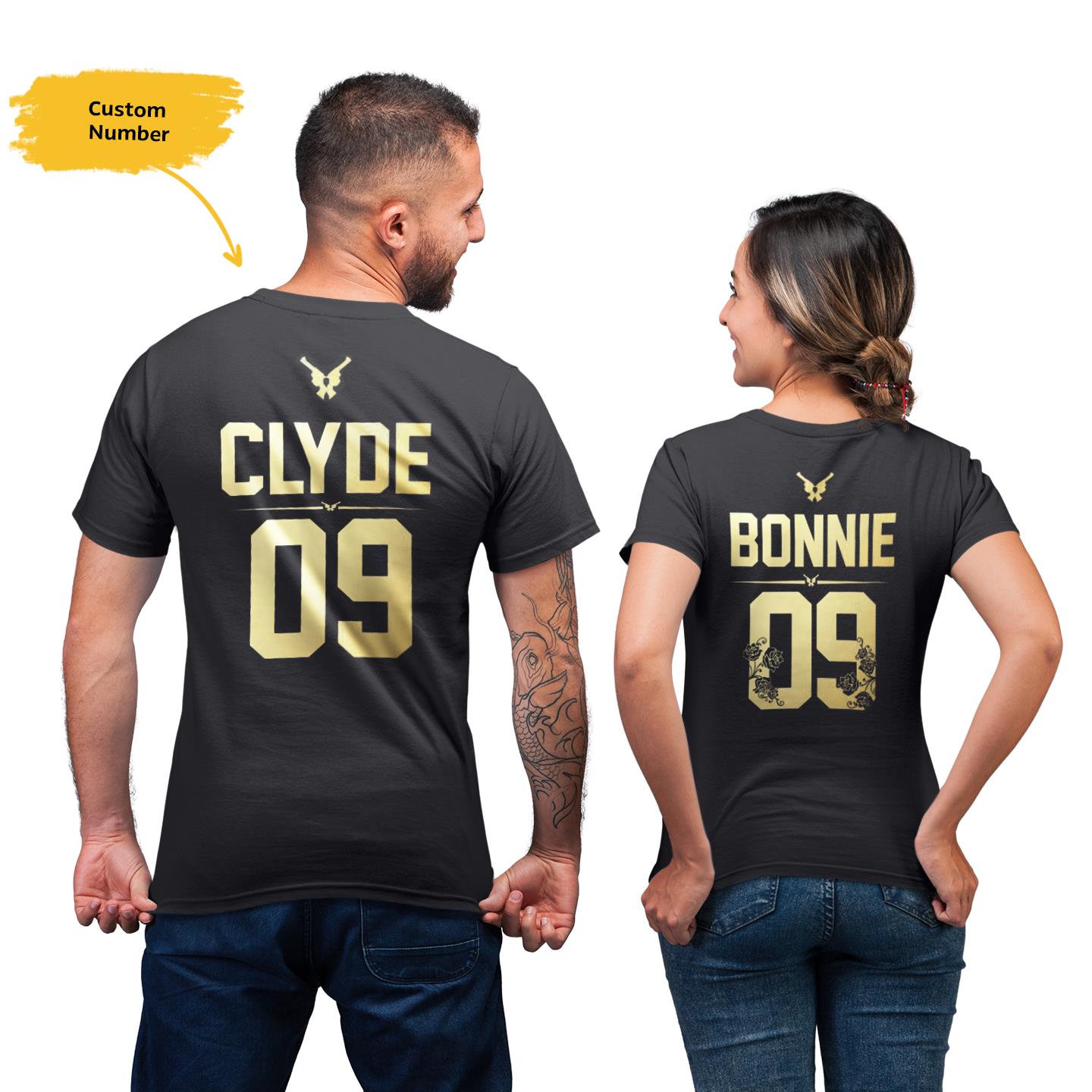 Personalized Bonnie Clyde Couple Custom Number For Lover Couple Matching T-shirts Personalized Bonnie Clyde Couple Custom Number For Lover Couple Matching T-shirts