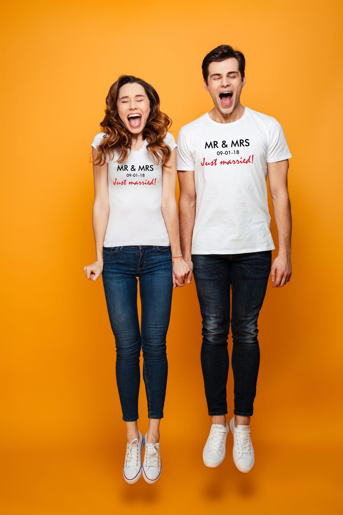 Personalized Just Married Mr And Mrs  Custom Name And Date Shirt For Couple Lover Matching T-shirt