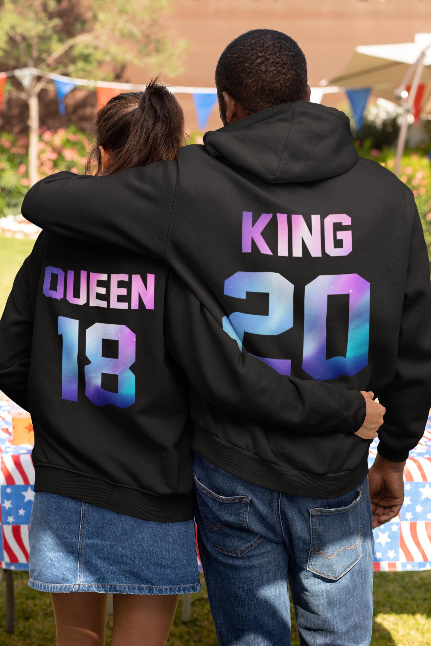 Personalized King and Queen Custom Number For Lovely Couple Matching Hoodies Personalized King and Queen Custom Number For Lovely Couple Matching Hoodies