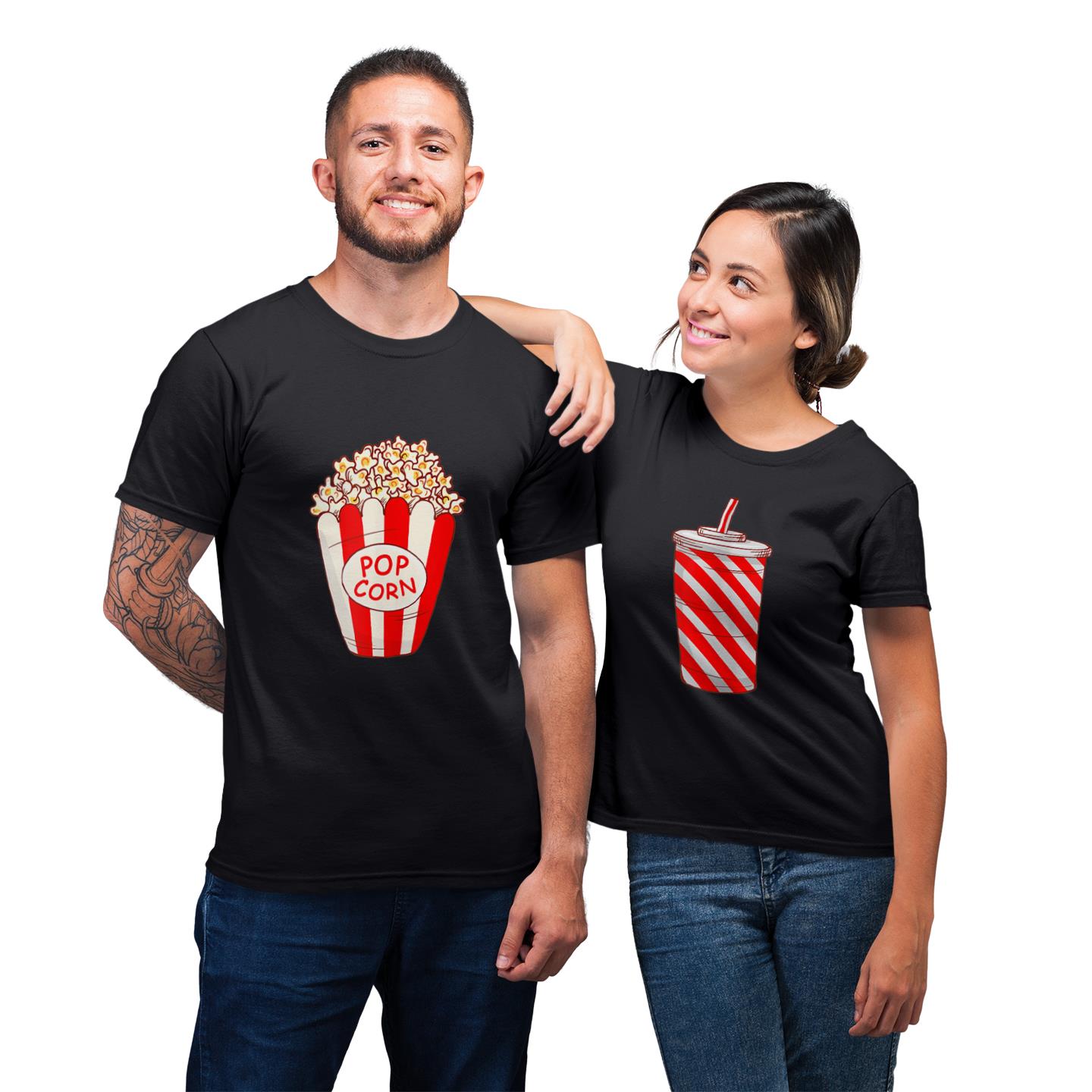 Popcorn Soft Drink Fast Food For Couple Lover Matching T-shirt Popcorn Soft Drink Fast Food For Couple Lover Matching T-shirt