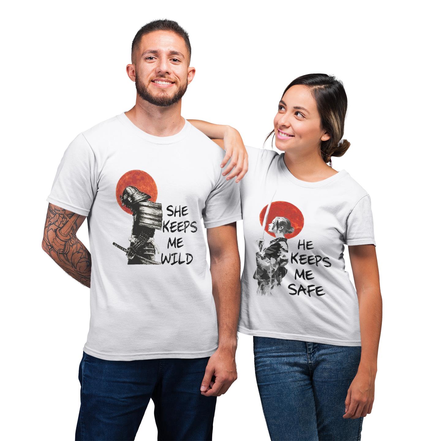 Samurai Couples She Keeps Me Wild He Keeps Me Safe Matching T-Shirt Samurai Couples She Keeps Me Wild He Keeps Me Safe Matching T-Shirt
