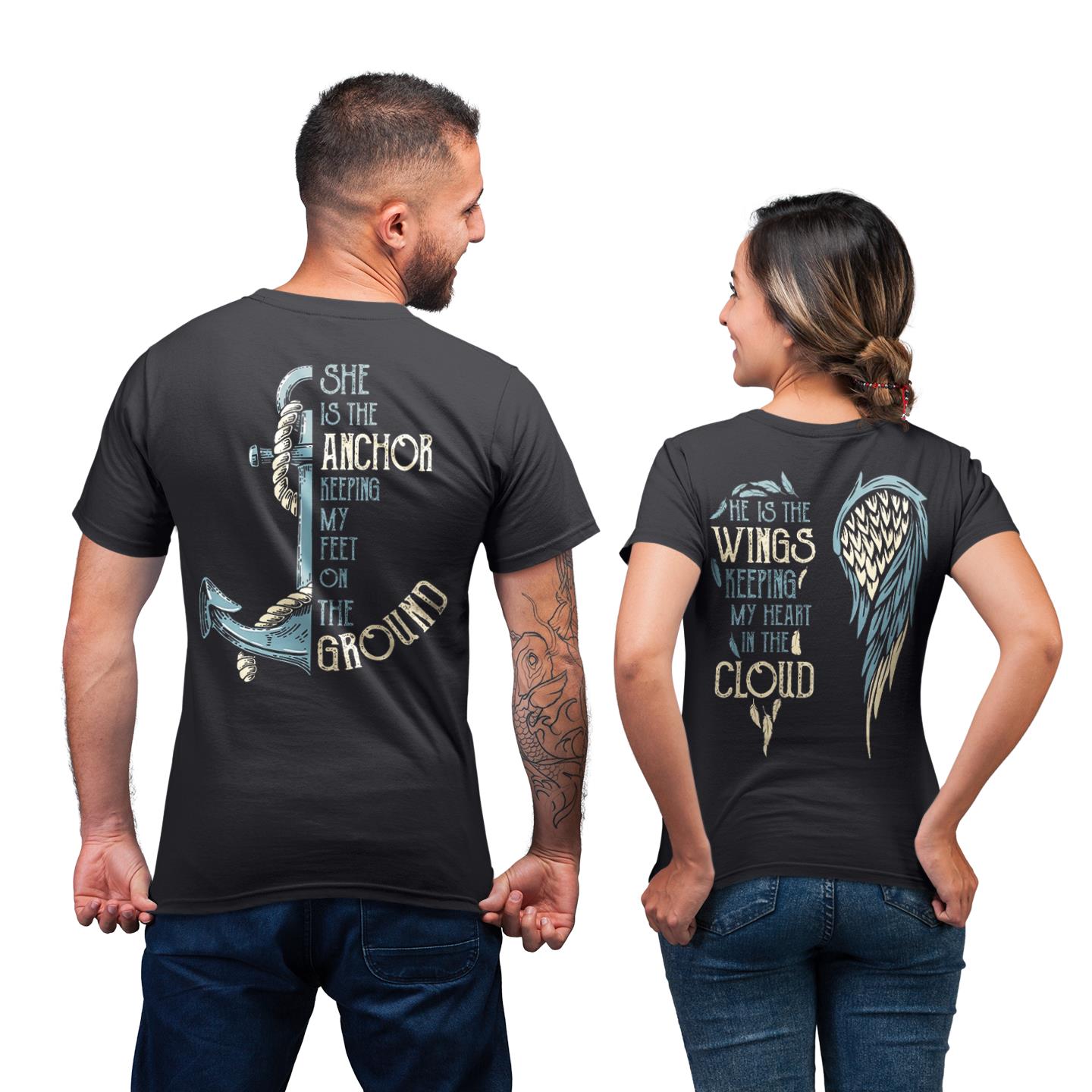 She Is An Anchor He Is The Wings Funny Matching Couple Gift T-Shirt