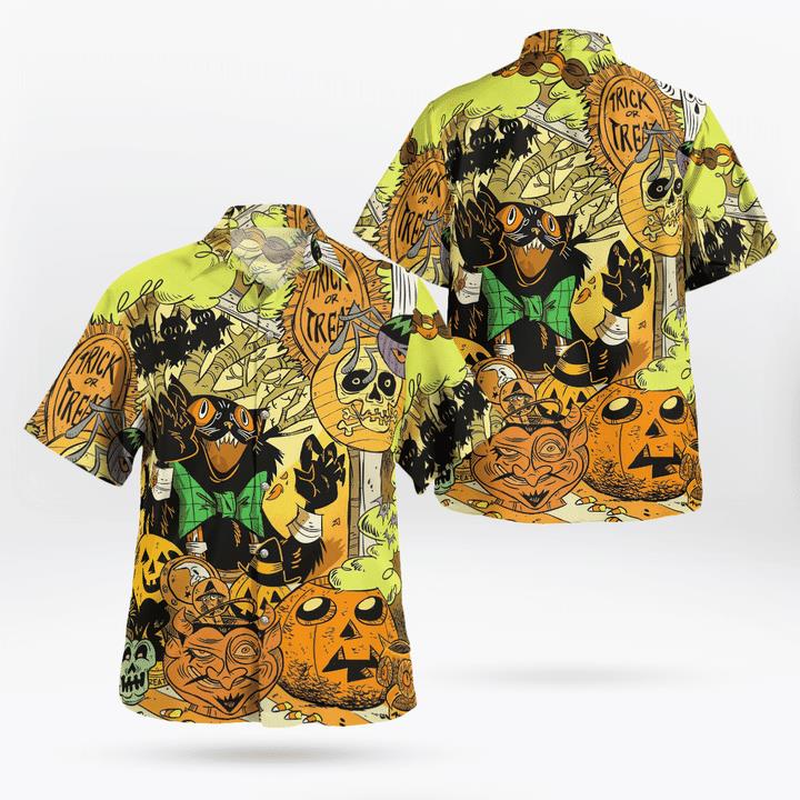 Freaking Room Trick Or Treat Black Cat Pumpkin Spooky Halloween 3D Hawaii Shirt Freaking Room Trick Or Treat Black Cat Pumpkin Spooky Halloween 3D Hawaii Shirt
