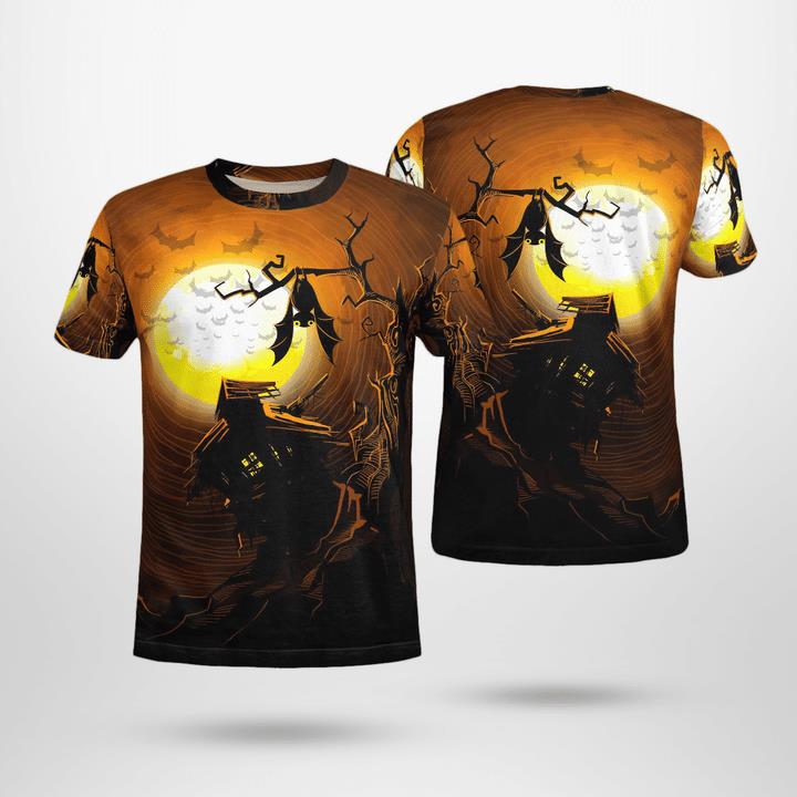 Full Moon Midnight Halloween Haunted House Spooky 3D T-Shirt