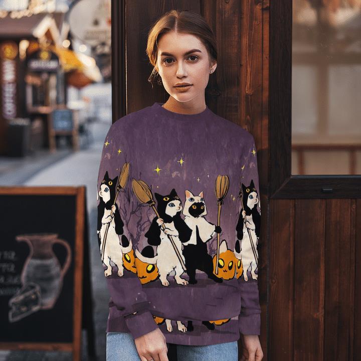 Funny Halloween Black And White Cats Witches Pumpcat 3D Aop Sweatshirt 1 » Cool Gifts for You - Mfamilygift Funny Halloween Black And White Cats Witches Pumpcat 3D Aop Sweatshirt 1