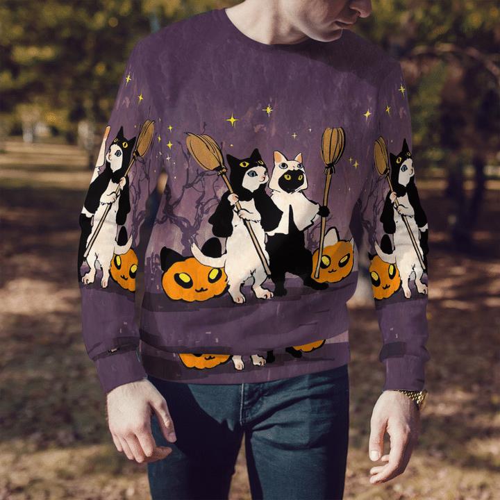 Funny Halloween Black And White Cats Witches Pumpcat 3D Aop Sweatshirt 2 » Cool Gifts for You - Mfamilygift Funny Halloween Black And White Cats Witches Pumpcat 3D Aop Sweatshirt 2