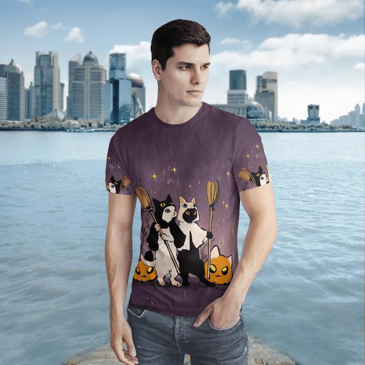 Funny Halloween Black And White Cats Witches Pumpcat 3D T-Shirt 1 » Cool Gifts for You - Mfamilygift Funny Halloween Black And White Cats Witches Pumpcat 3D T-Shirt 1