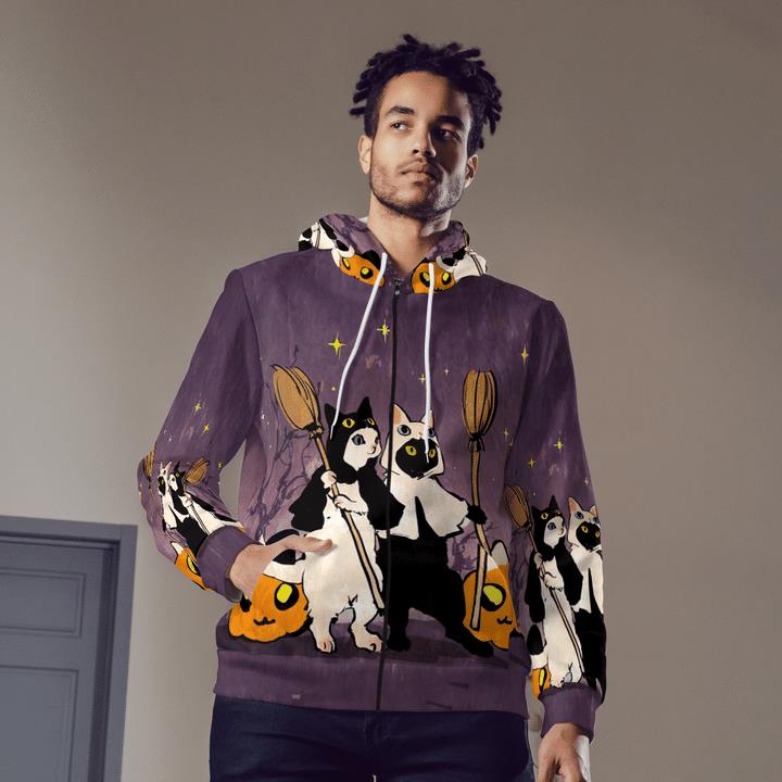 Funny Halloween Black And White Cats Witches Pumpcat 3D Zip Hoodies 1 » Cool Gifts for You - Mfamilygift Funny Halloween Black And White Cats Witches Pumpcat 3D Zip Hoodies 1