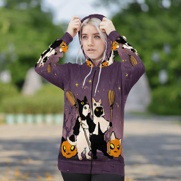 Funny Halloween Black And White Cats Witches Pumpcat 3D Zip Hoodies 2 » Cool Gifts for You - Mfamilygift Funny Halloween Black And White Cats Witches Pumpcat 3D Zip Hoodies 2